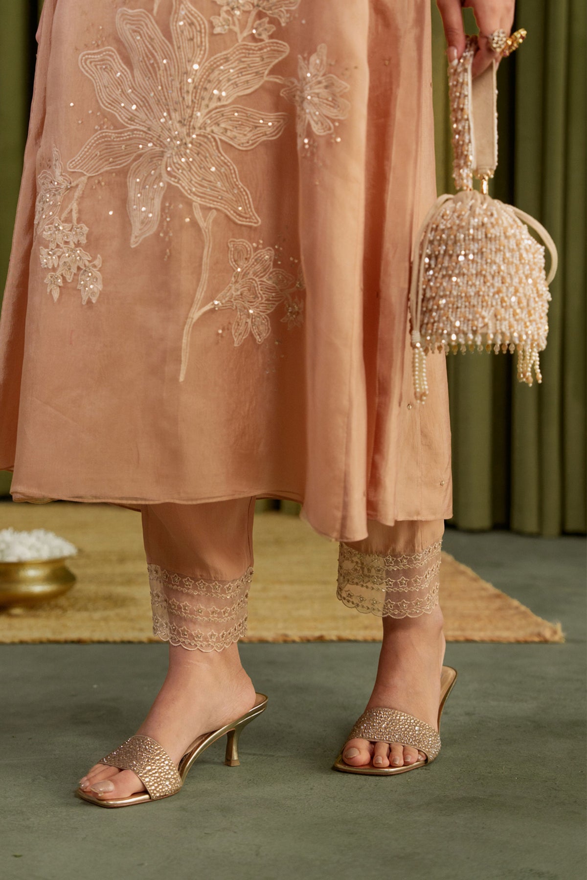 Golden Beige Embroidery Kurta Set