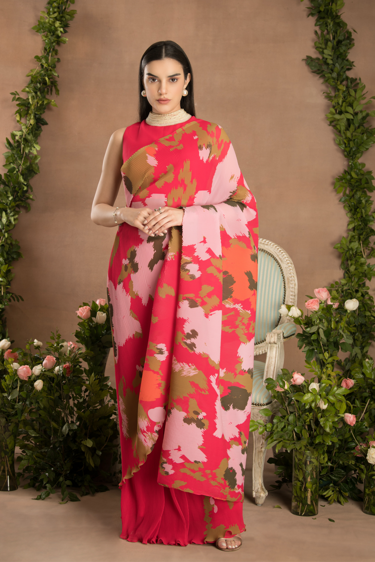 Pre Draped Magenta Pink Saree