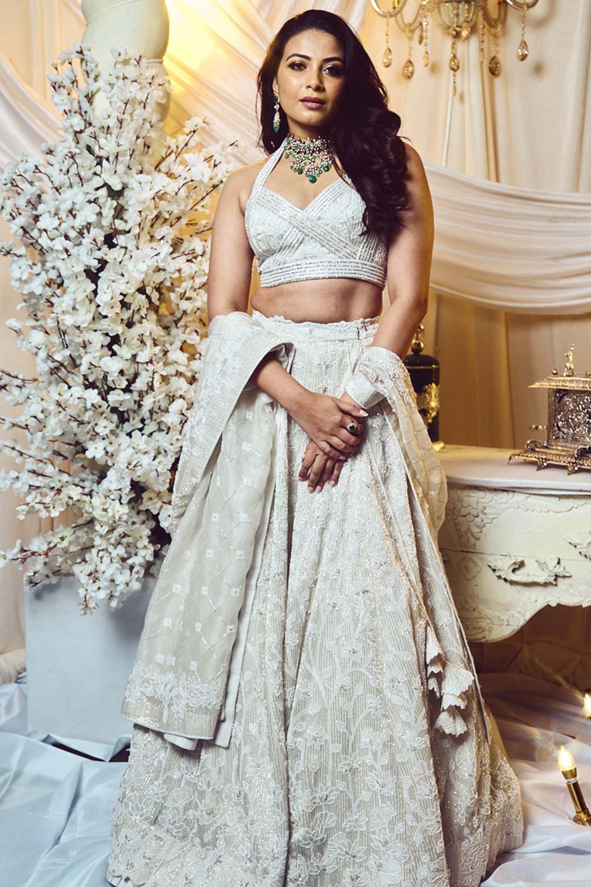 Chantilly White Lotus Lehenga