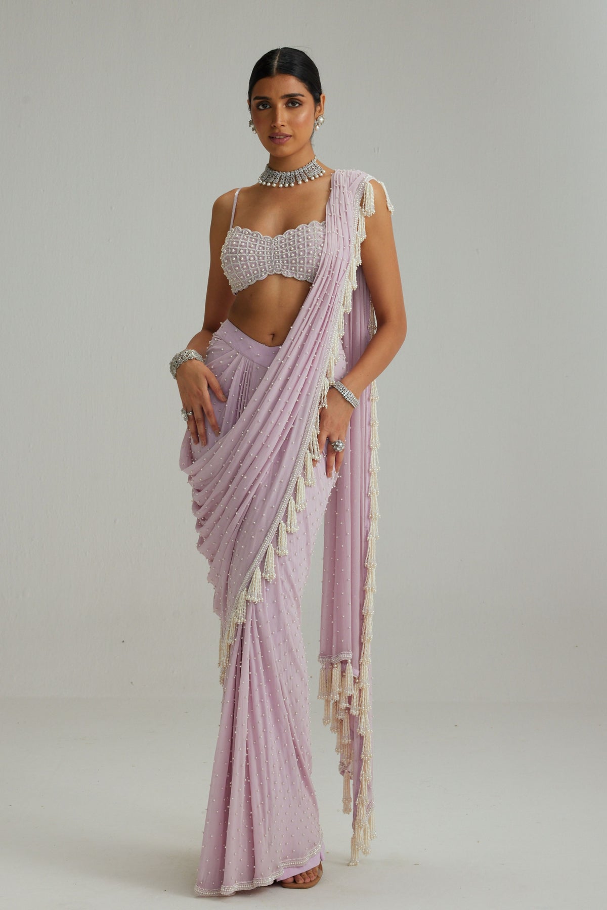 Lavender Draped Saree Set