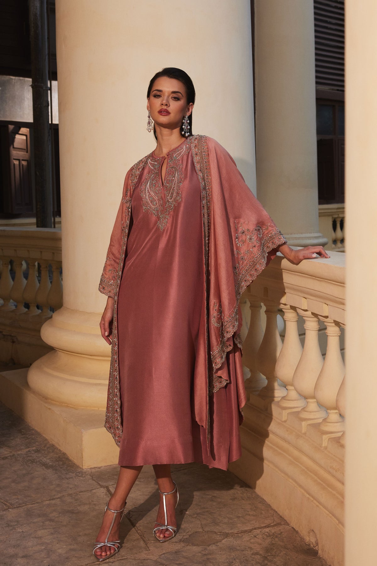 Peach Kaftan Cape Set