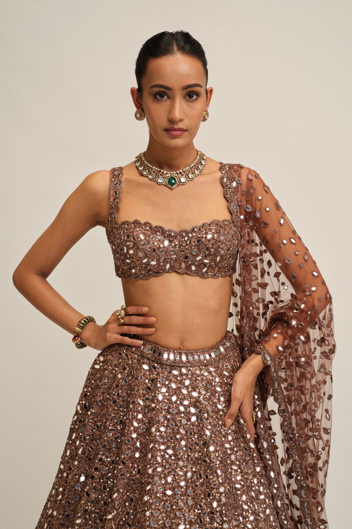 Beige Mirror Lehenga Set