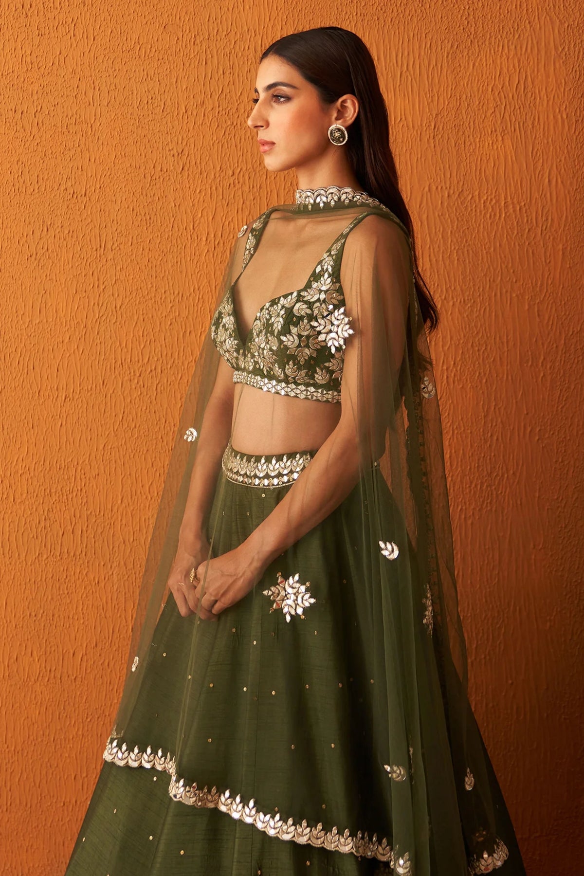 Forest Green Raw Silk Lehenga Set