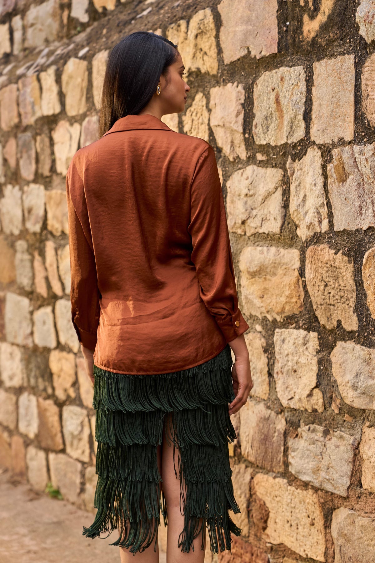 Umber Side Tie Blazer Shirt