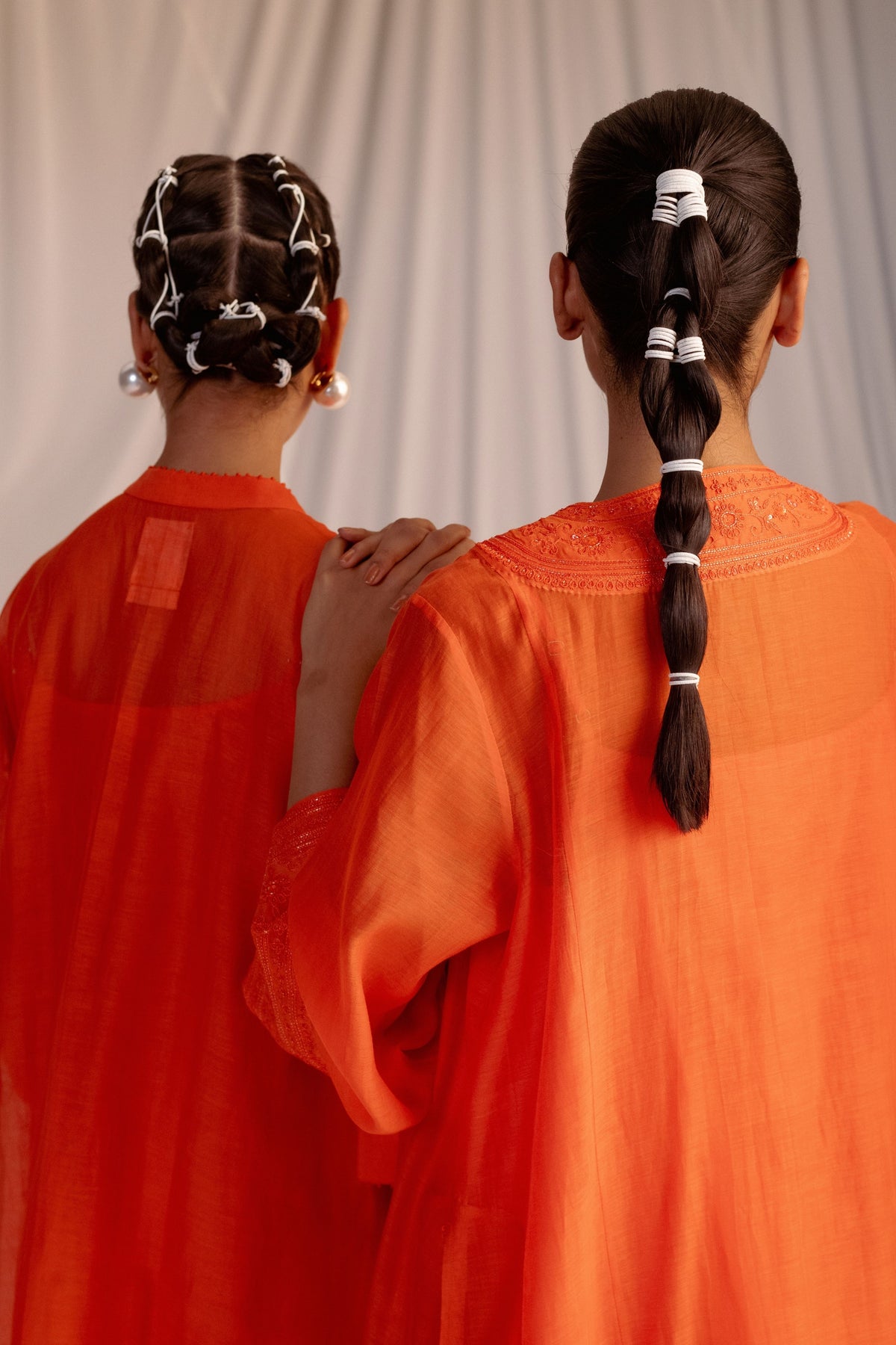 Orange Embroidered Tunic &amp; Trouser Set