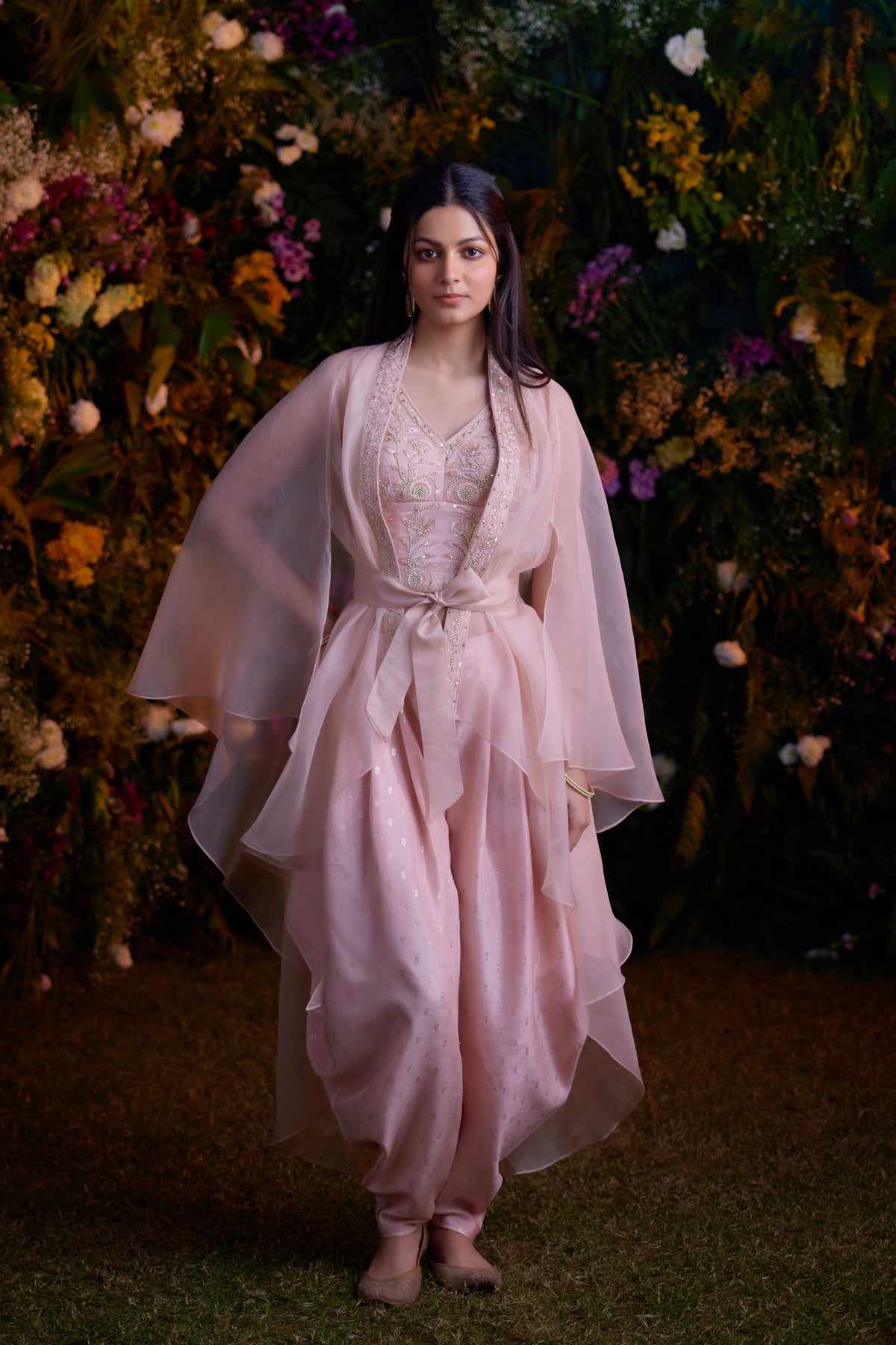 Shell Pink Cape Set With Belt