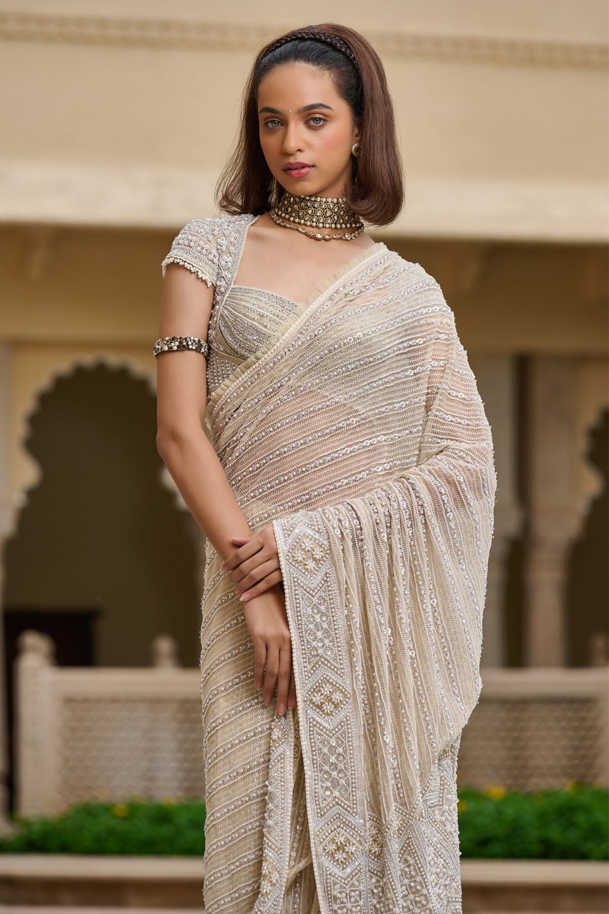 Pearl Embroidered Saree