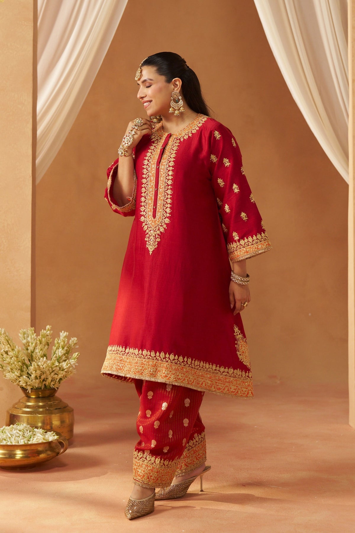 Zeenal Deep Red A-Line Kurta Set