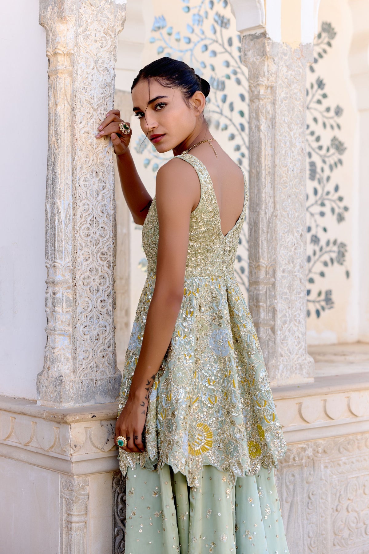 Sage Peplum Sharara Set