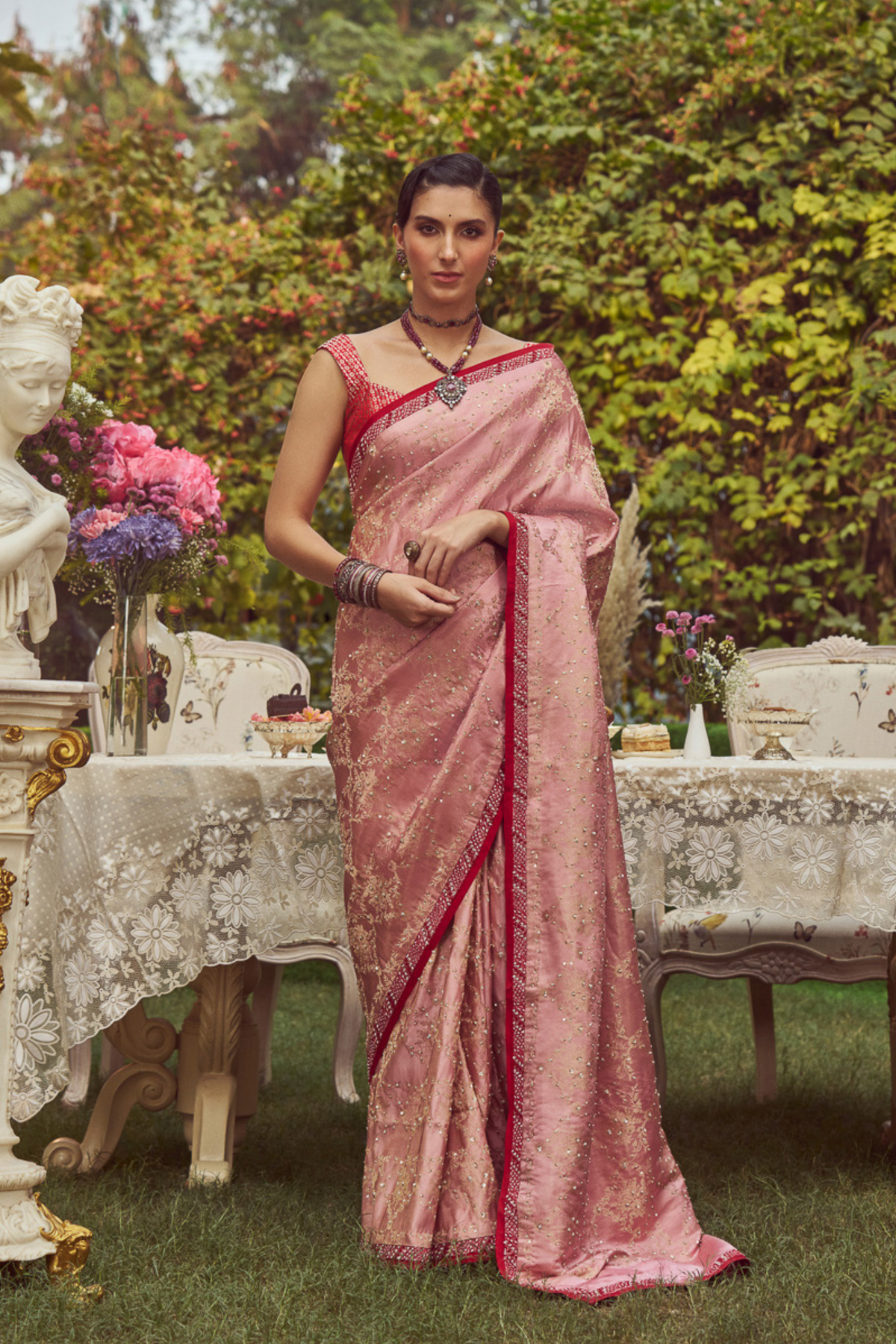 Rose Pink Zari Handloom Sari