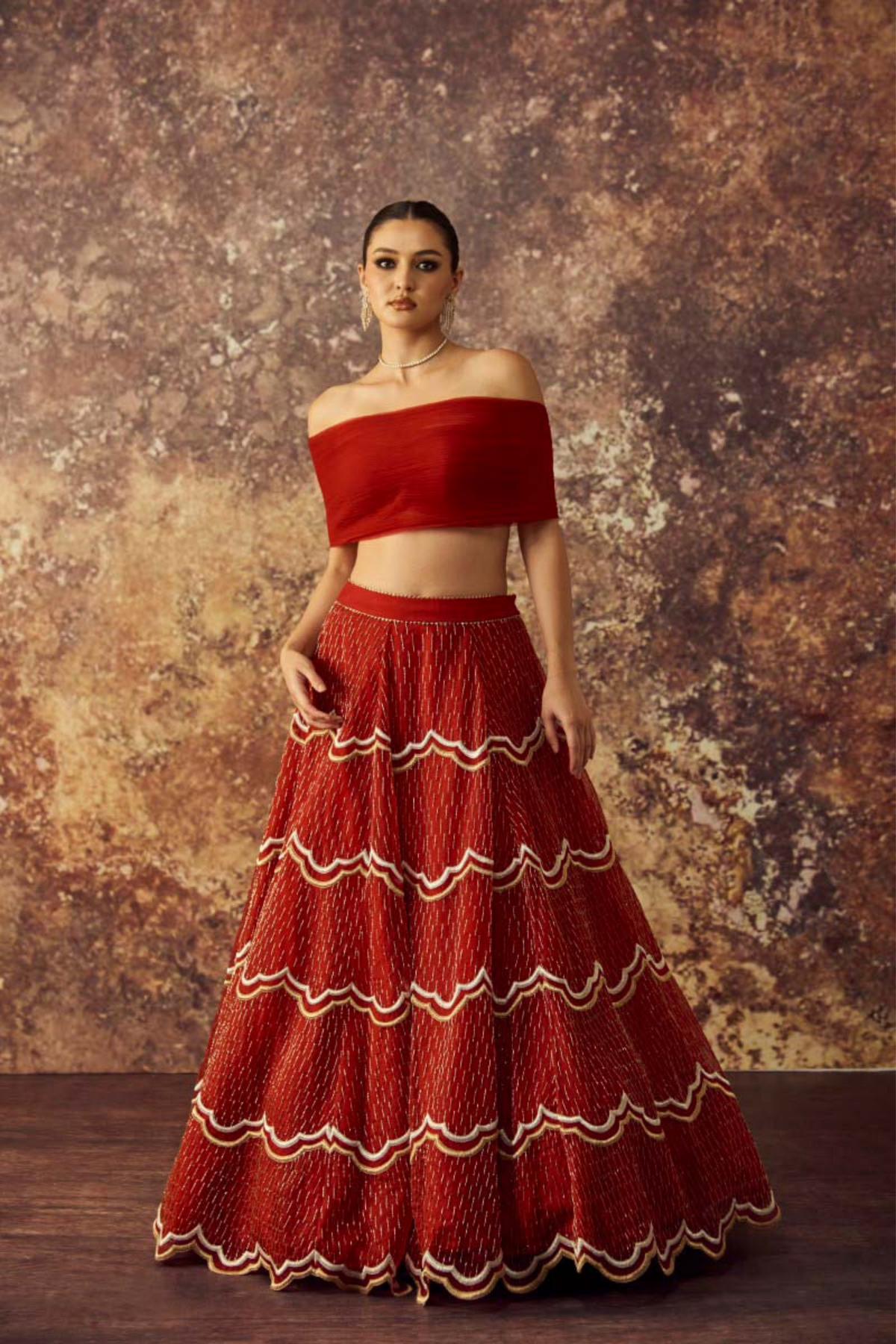 Red Organza Lehenga Set