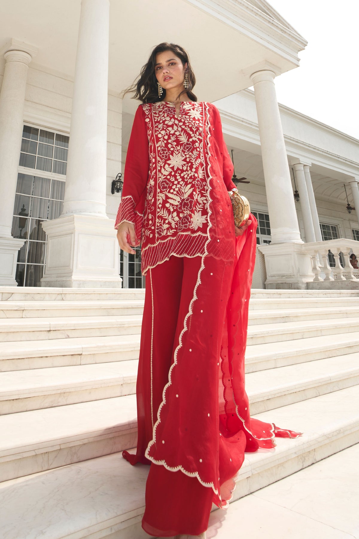 Red Kalidar Kurta Set