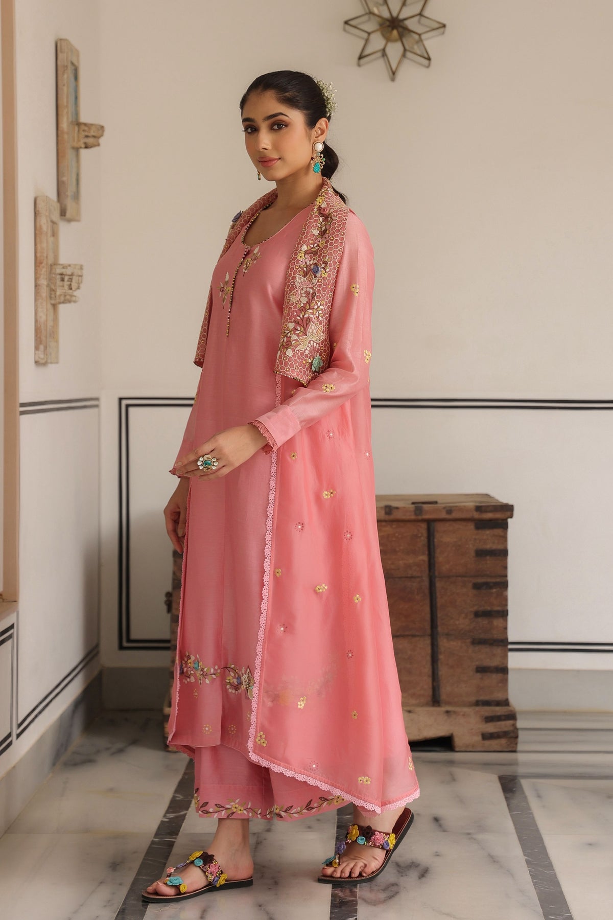 Gulzar  Pink Jacket Set