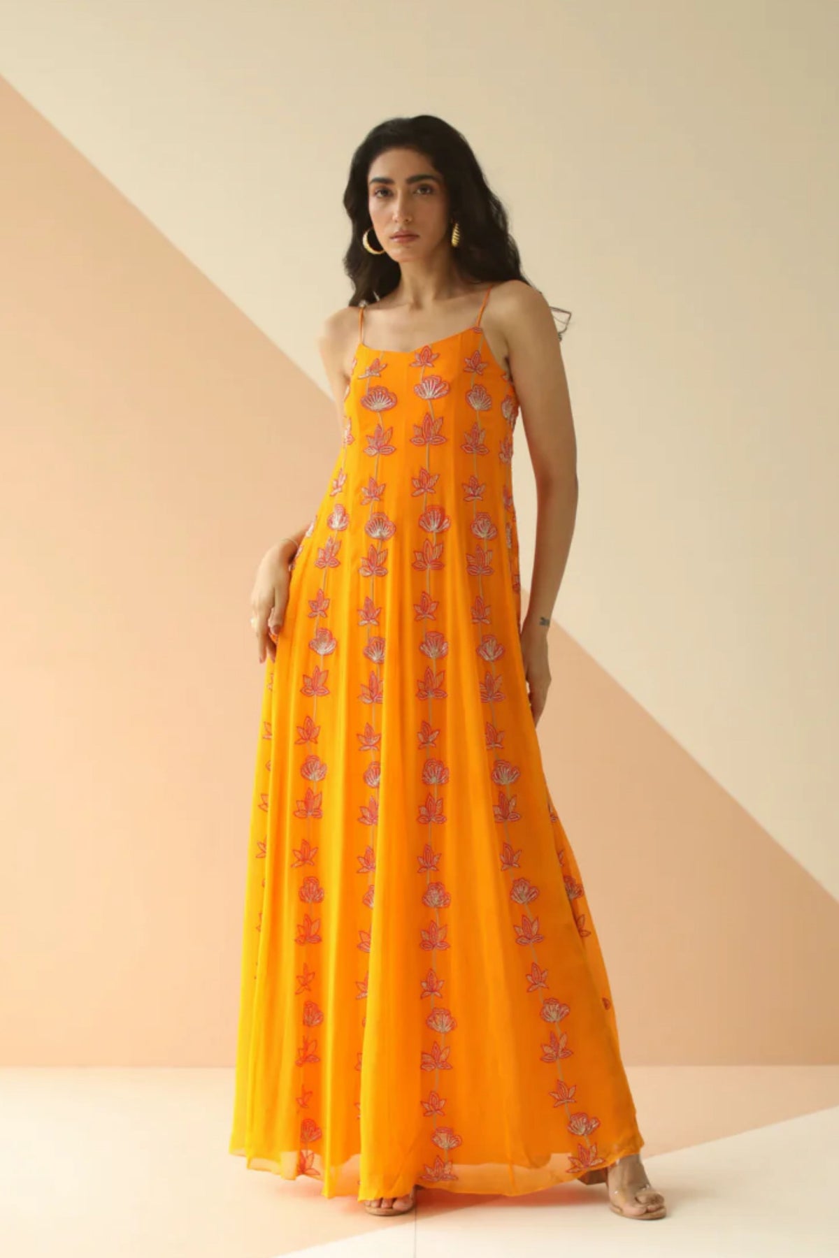 mango yellow step  full kali anarkali