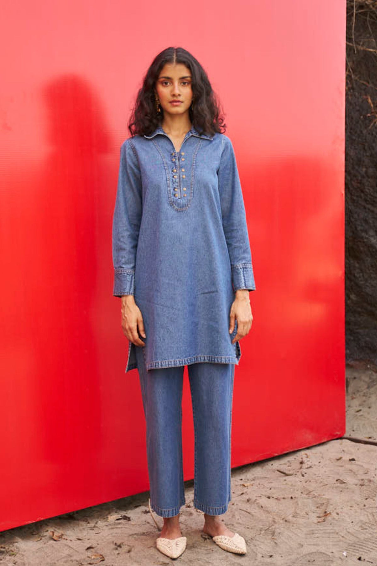 Washed Denim Long Top