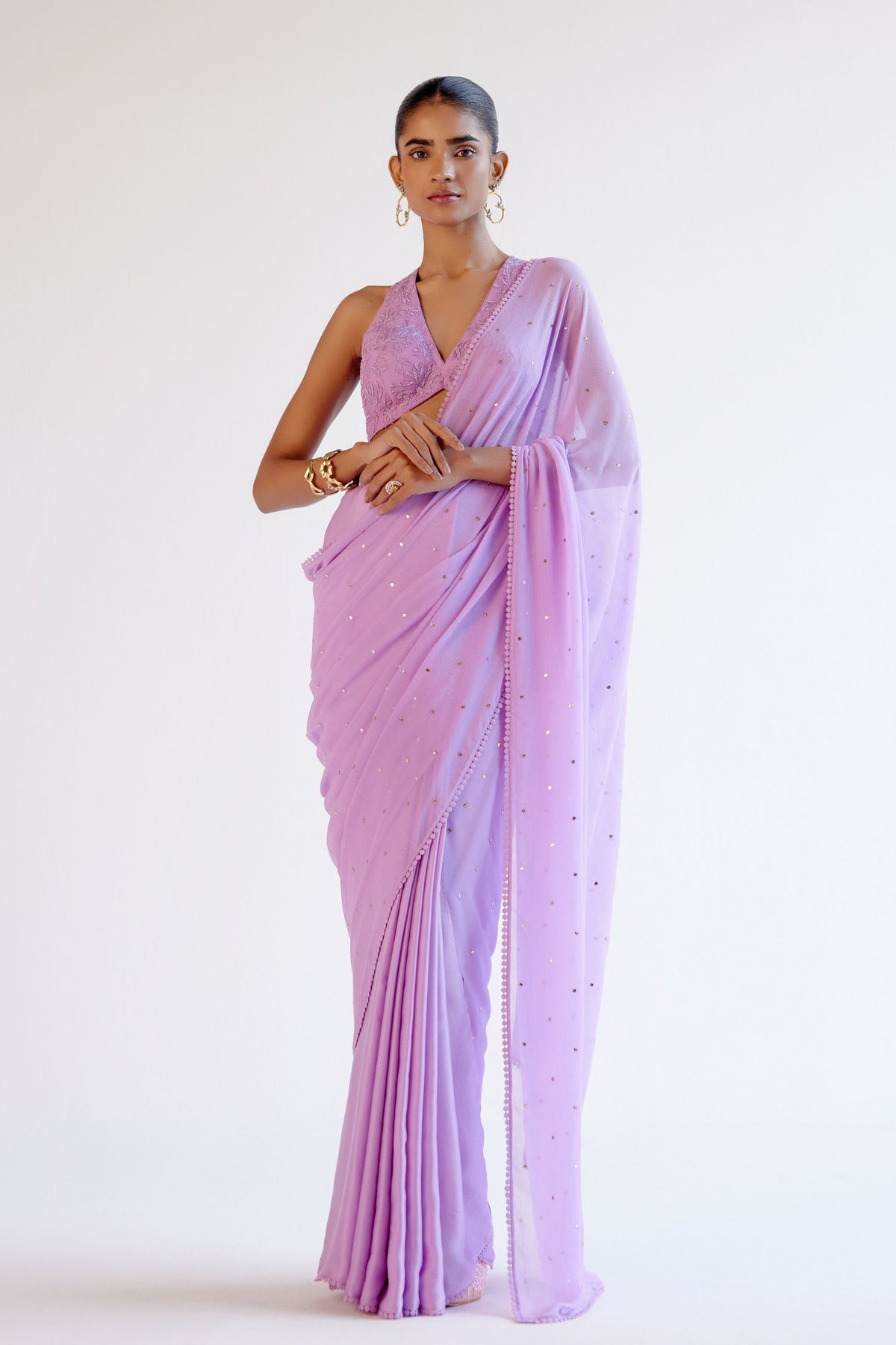 Lilac Mukaish Saree Set