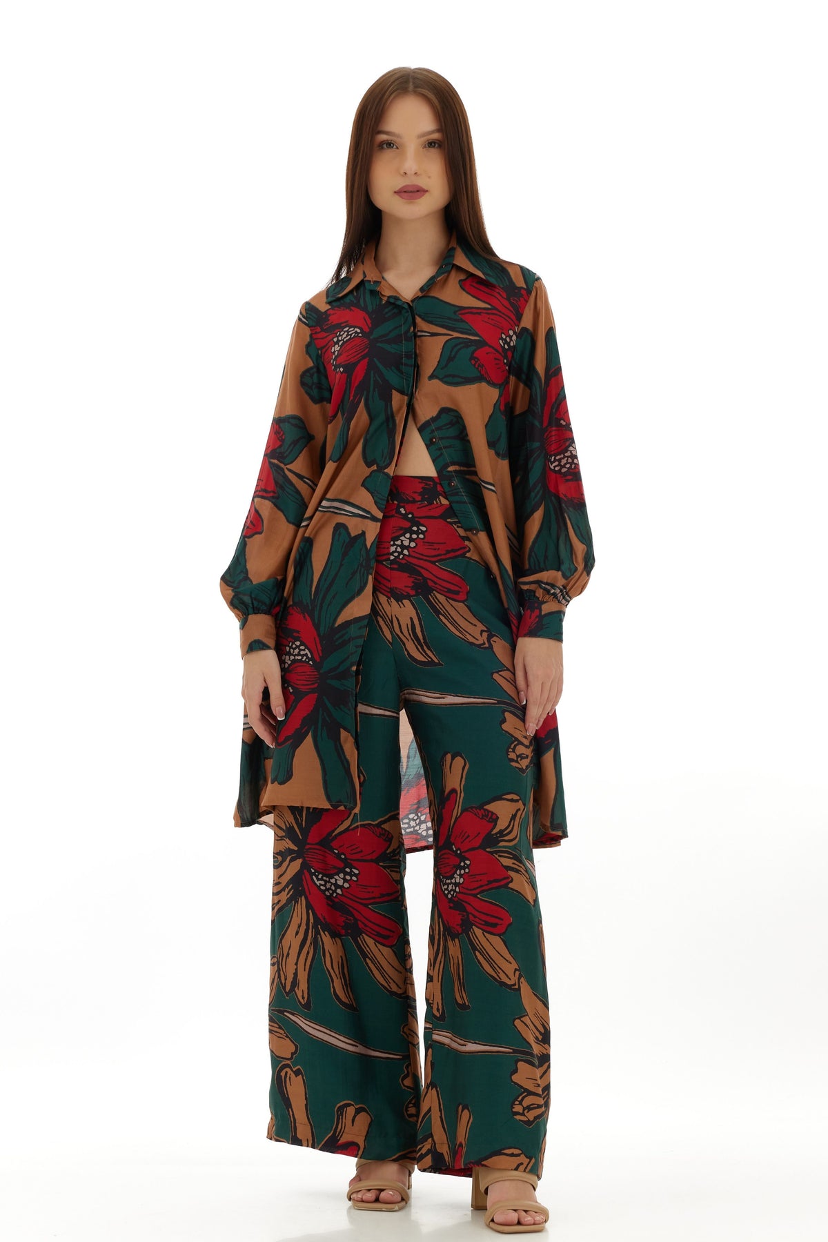 Green and Beige Floral Pants