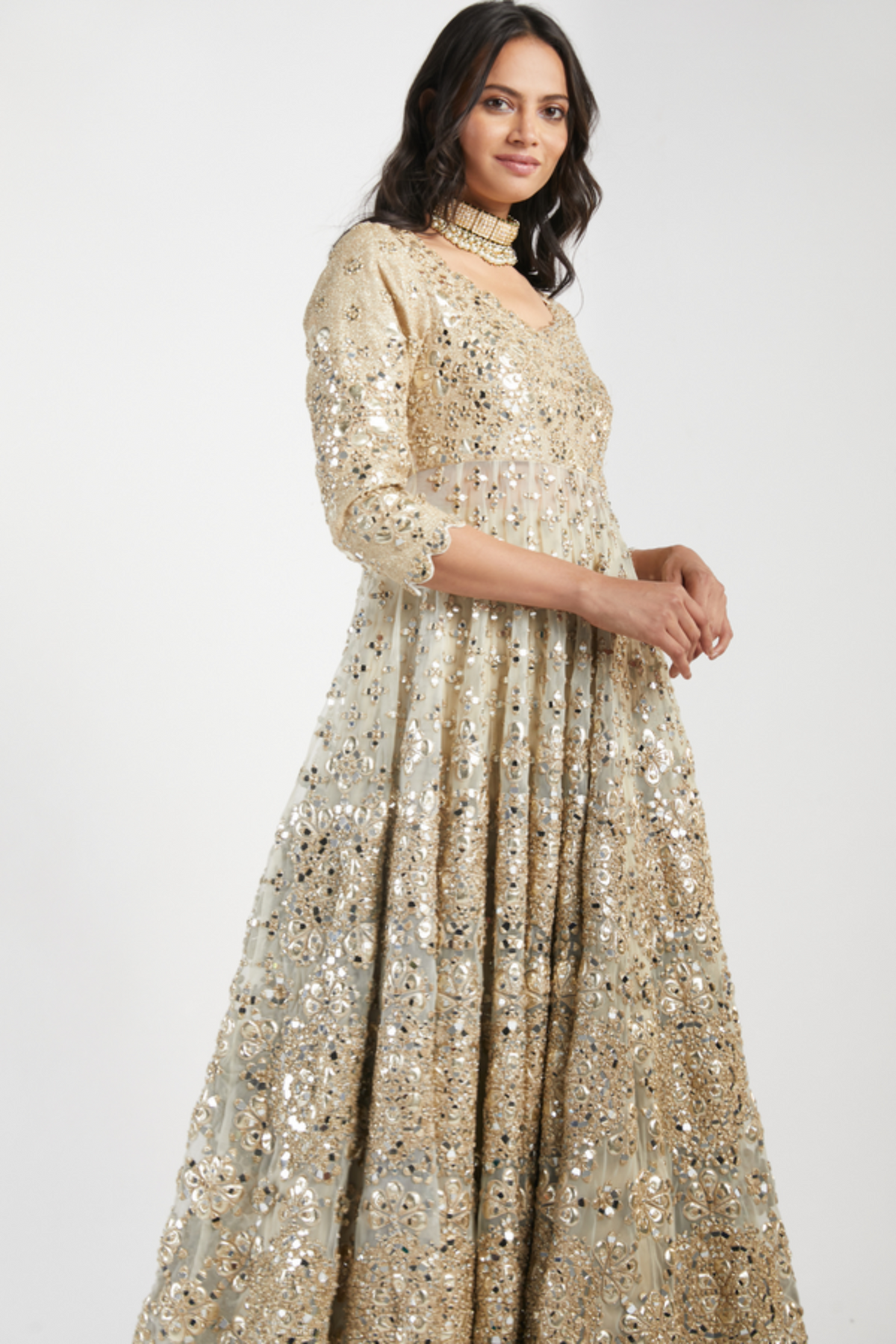 Beige and golden anarkali