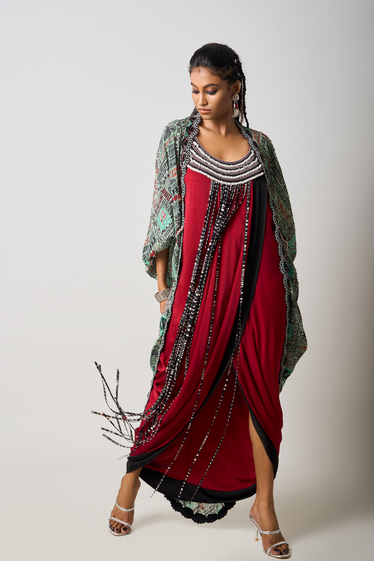 Double Sack Dress With Mint Cape