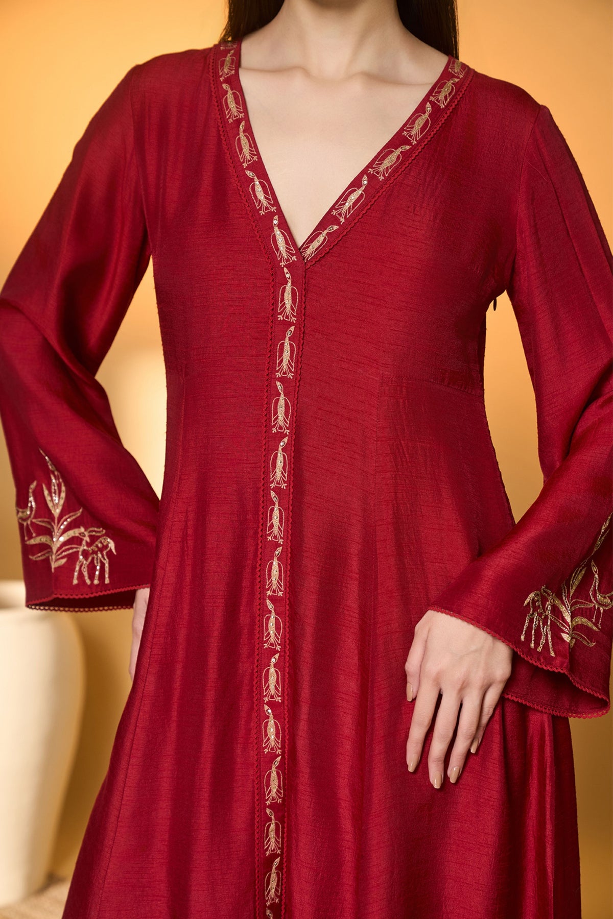 Red Deer Totem Kurta Set
