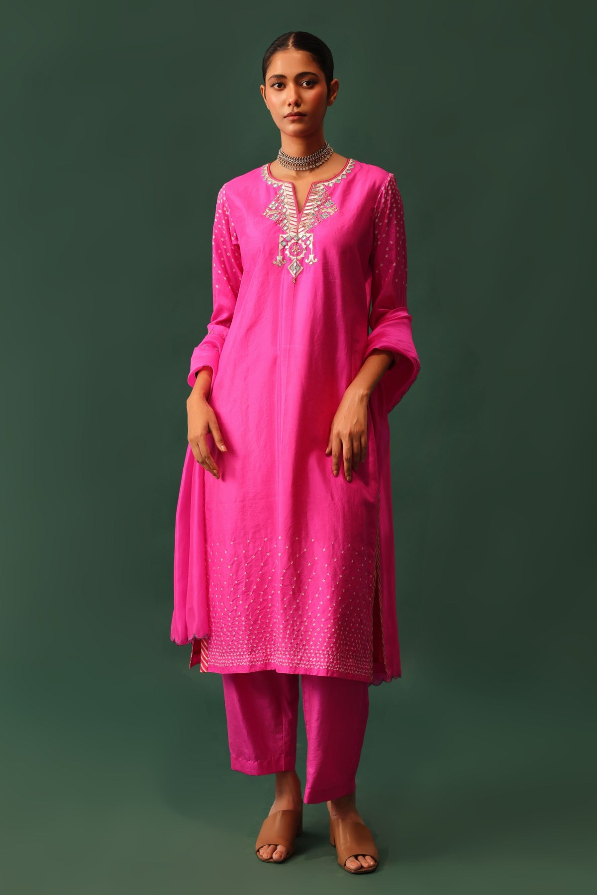 Rani Bandhani Gota Kurta Set