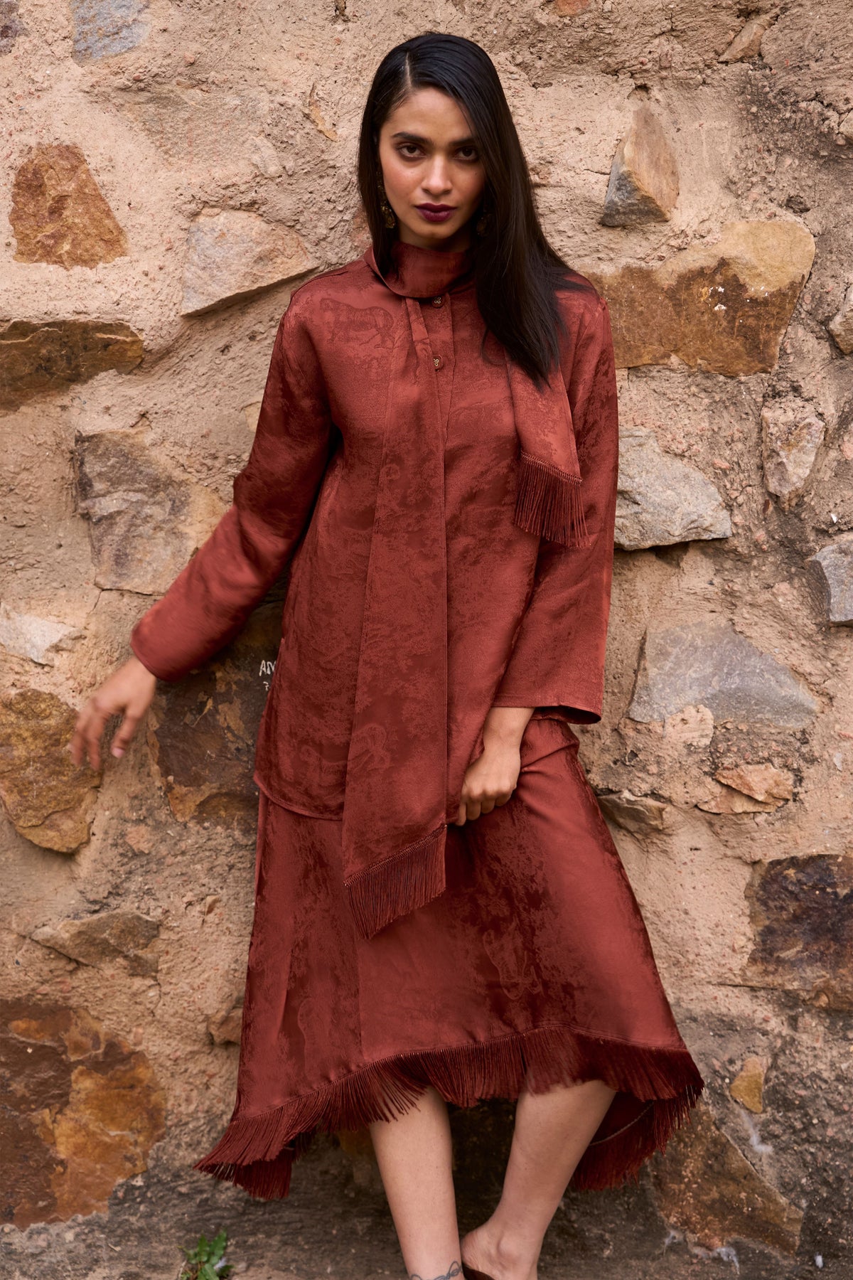 Umber Fringe Skirt Set