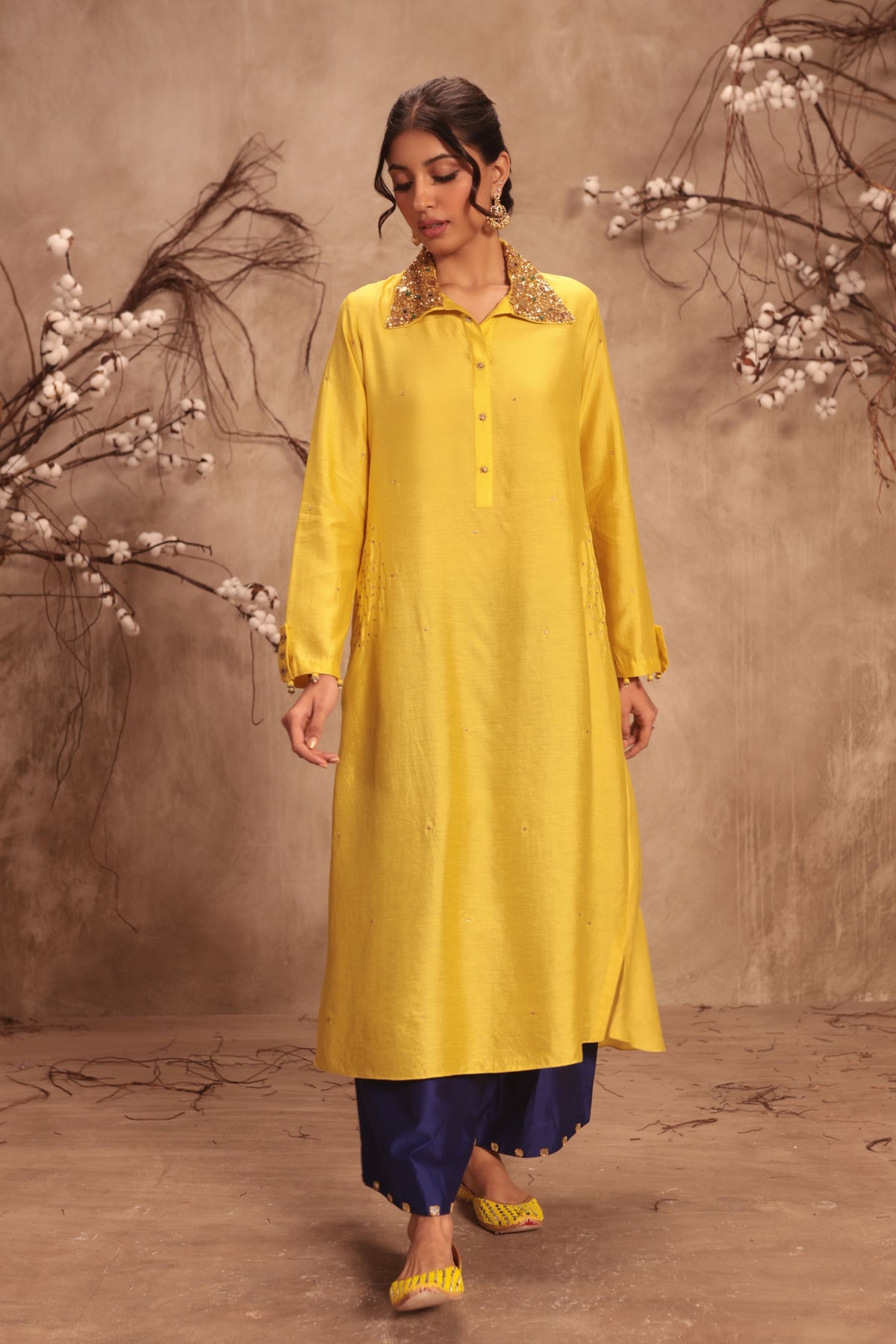 Yellow Collar Kurta Set