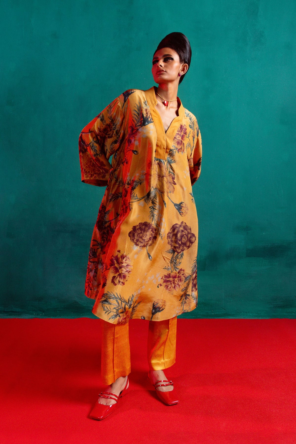 Poppy Yellow Printed Kurta Set