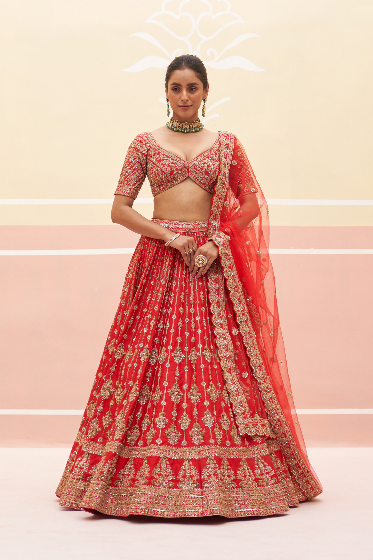 Red Raw Silk Lehenga Set