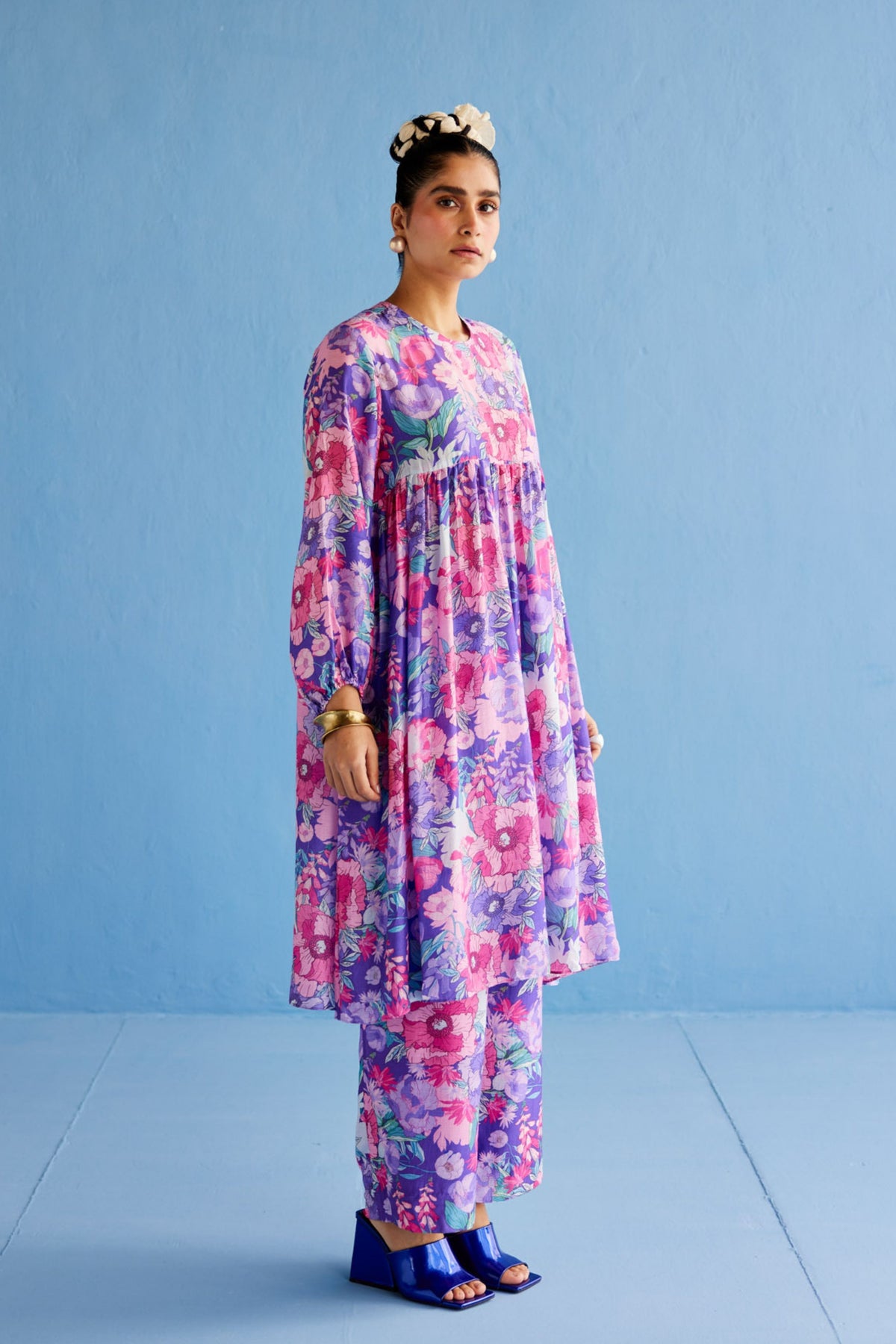 Purple Gathers Kurta Set