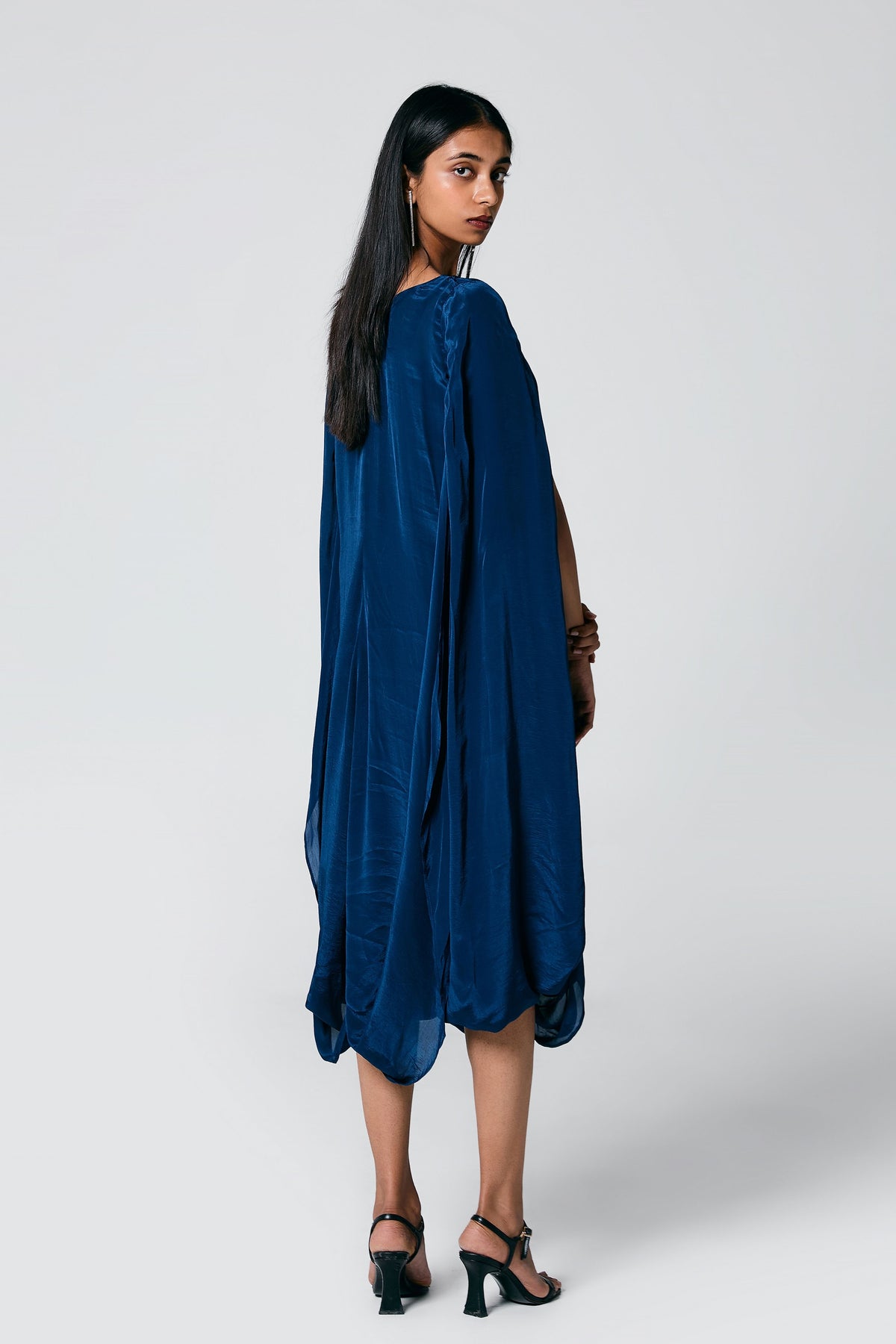 Blue Draped Cowl Dress