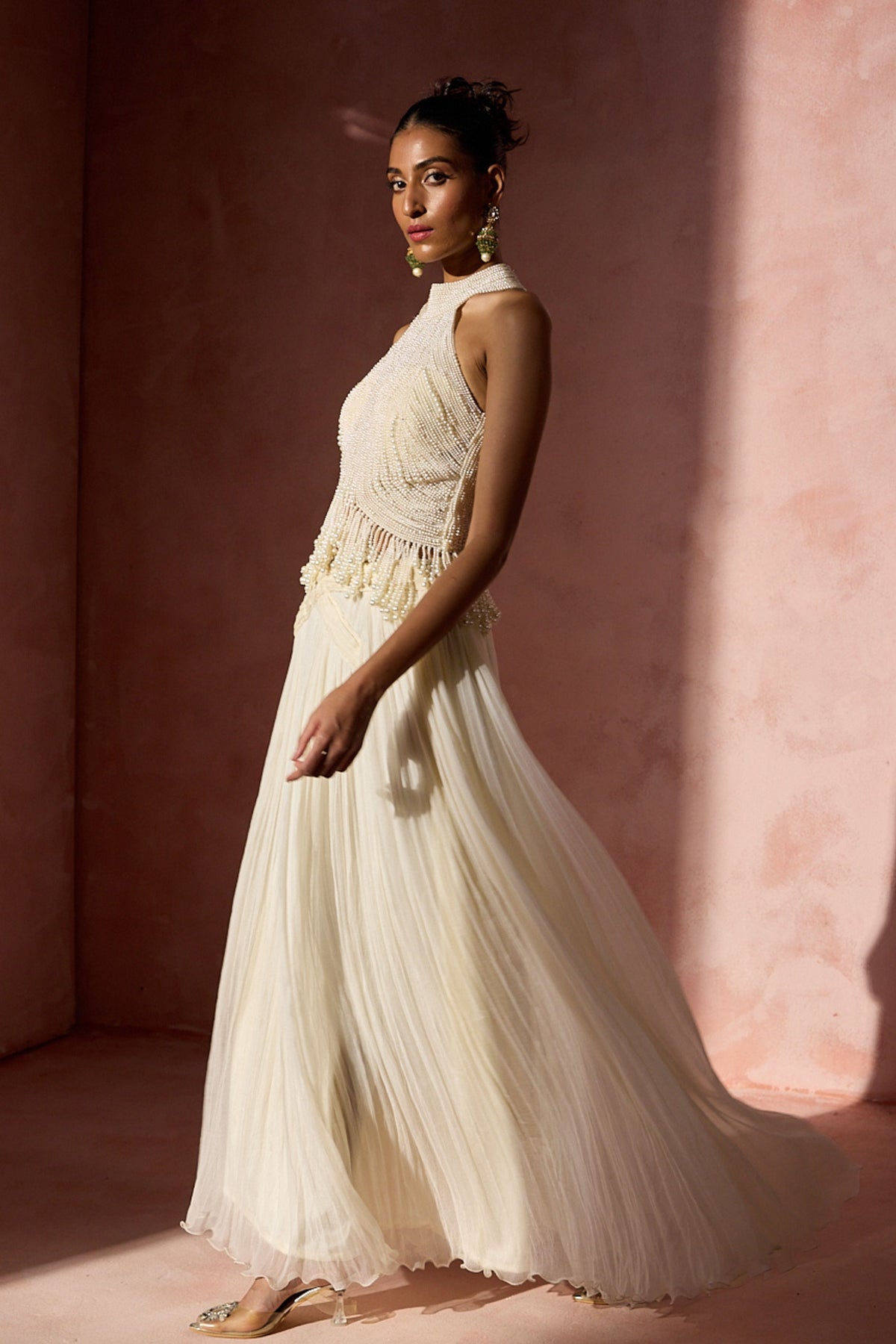 Ivory Pleated Skirt Set