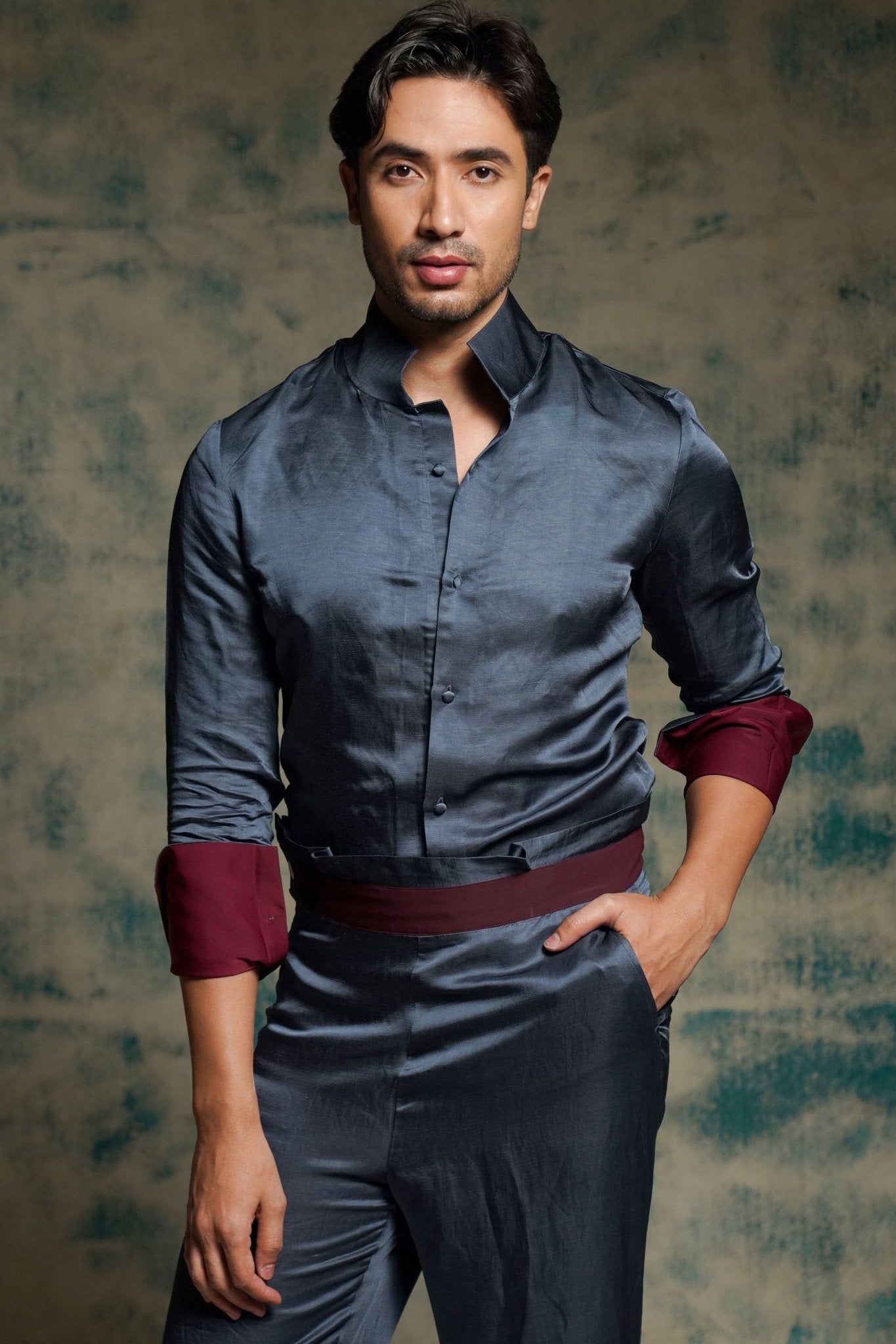 Charcoal Blue Shirt Set - Jatin Malik - Elahe