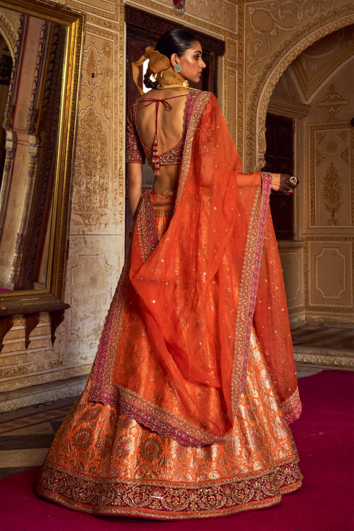 Orange Banarsi Lehenga Set