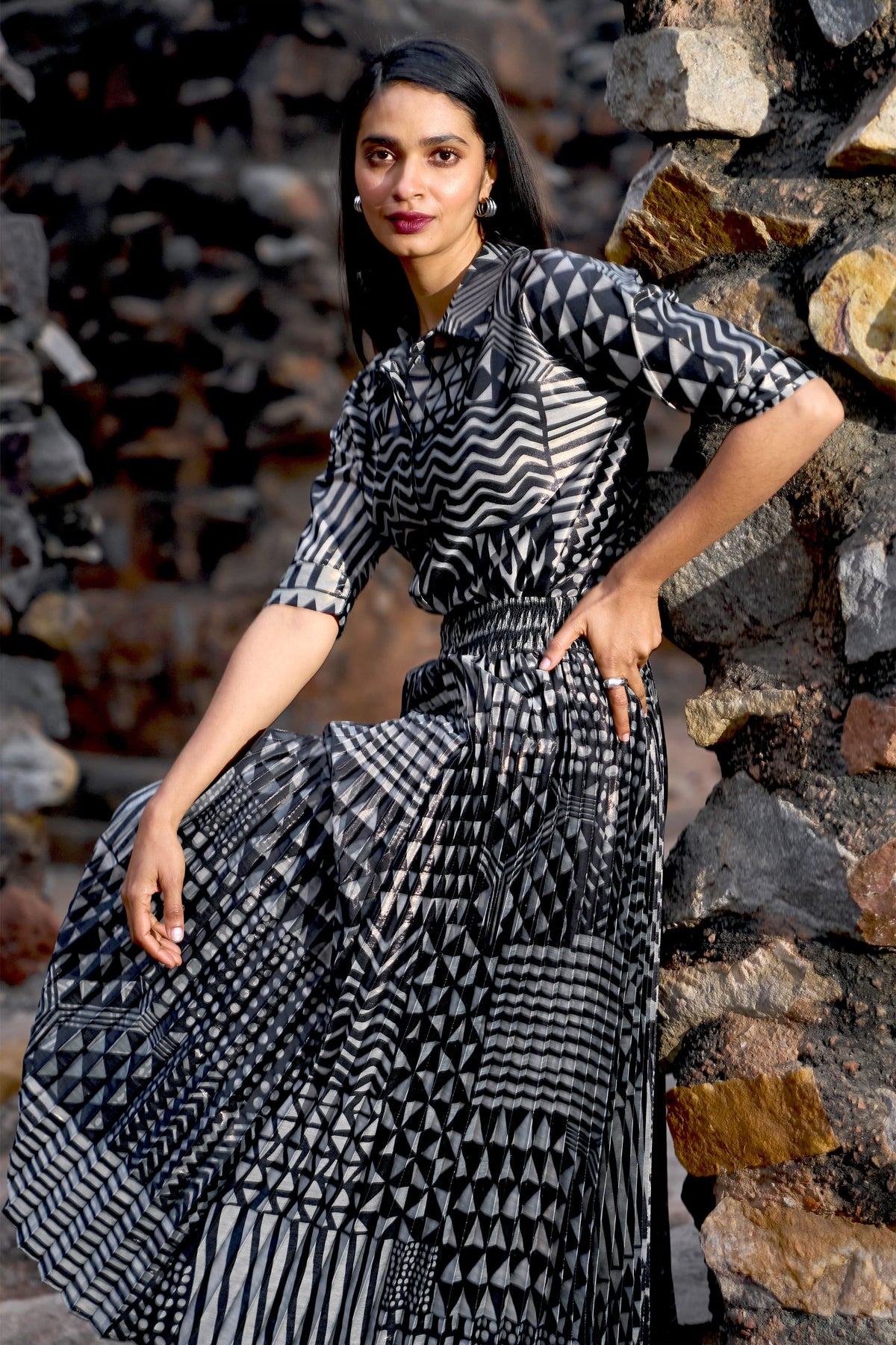 Multicolour Tribal Shimmer Skirt Set