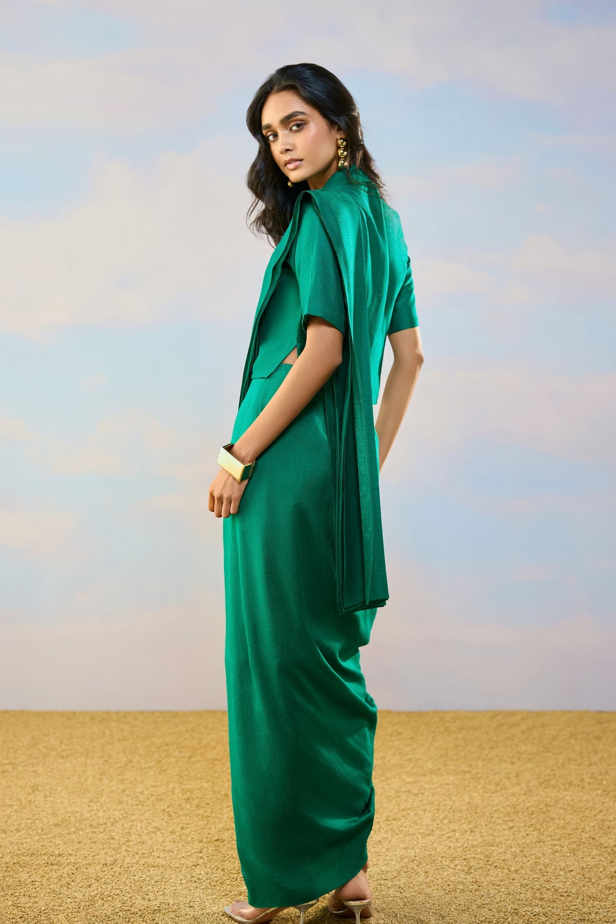 Emerald Drape Saree Set