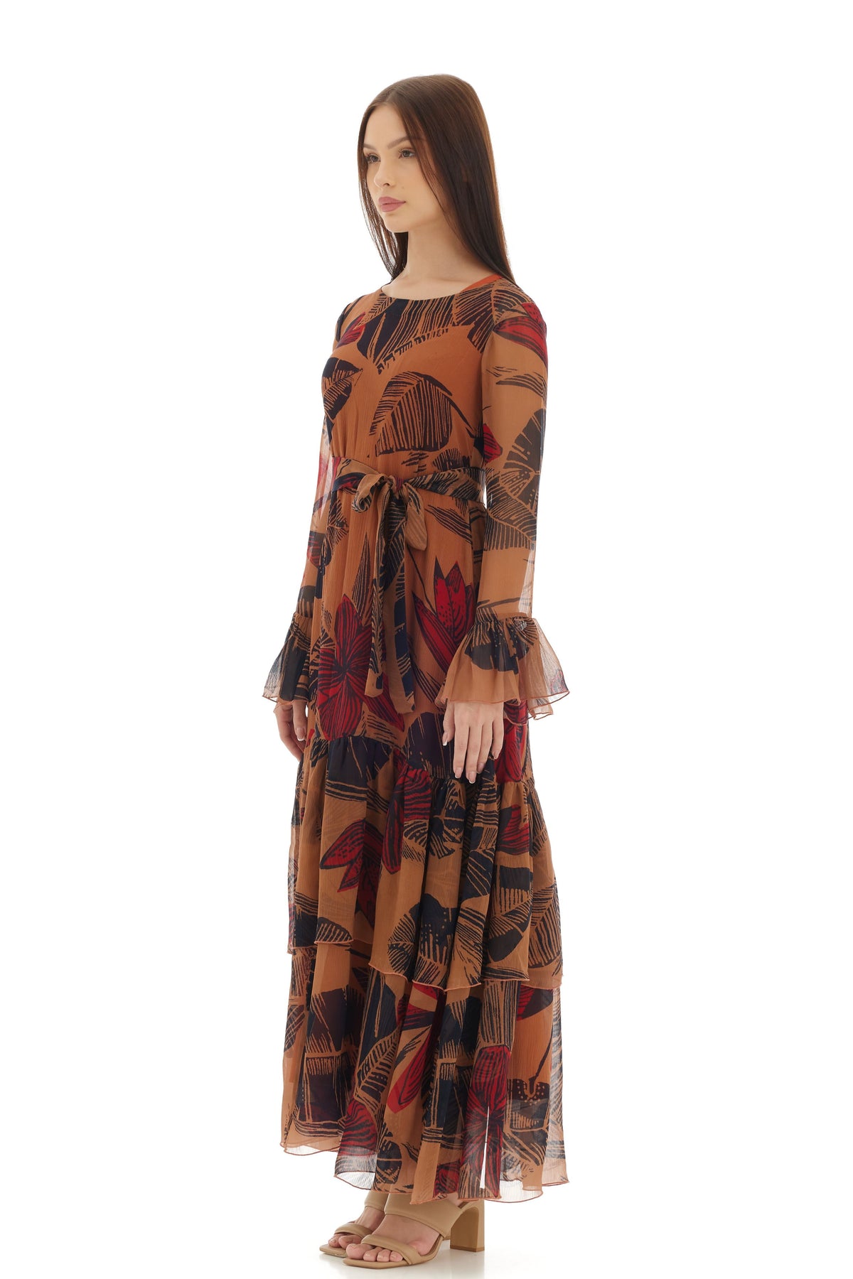 Orange Floral Long Dress