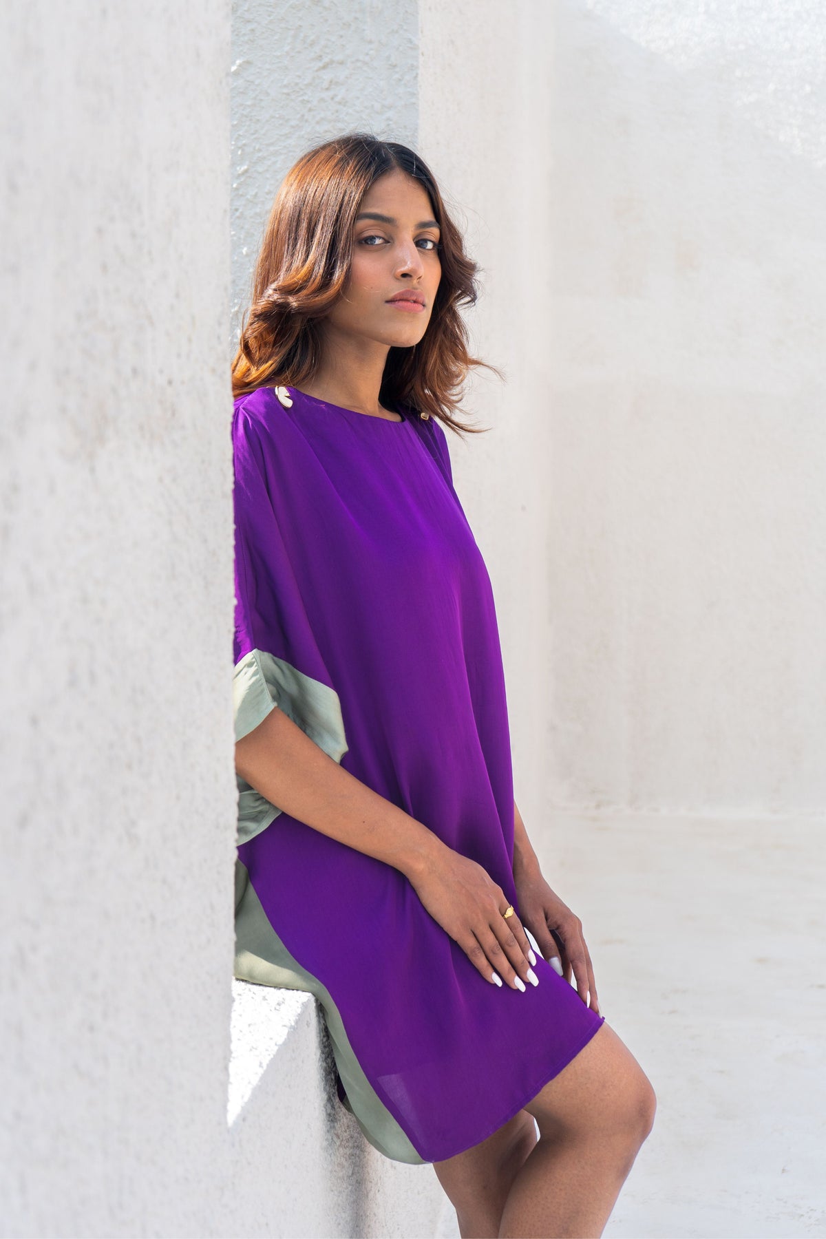 Purple- Green Short Kaftan Dress
