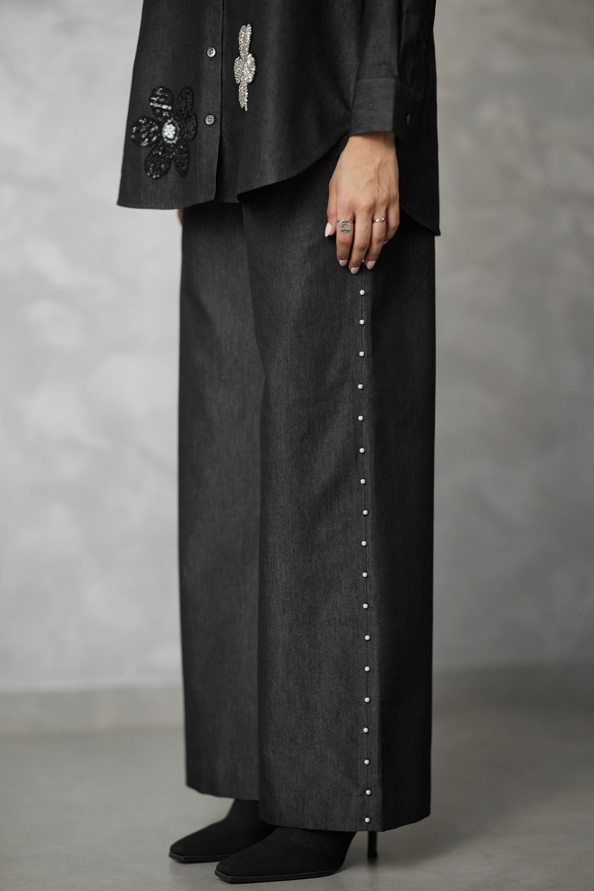 Pearl Detail Black Co-ord Set