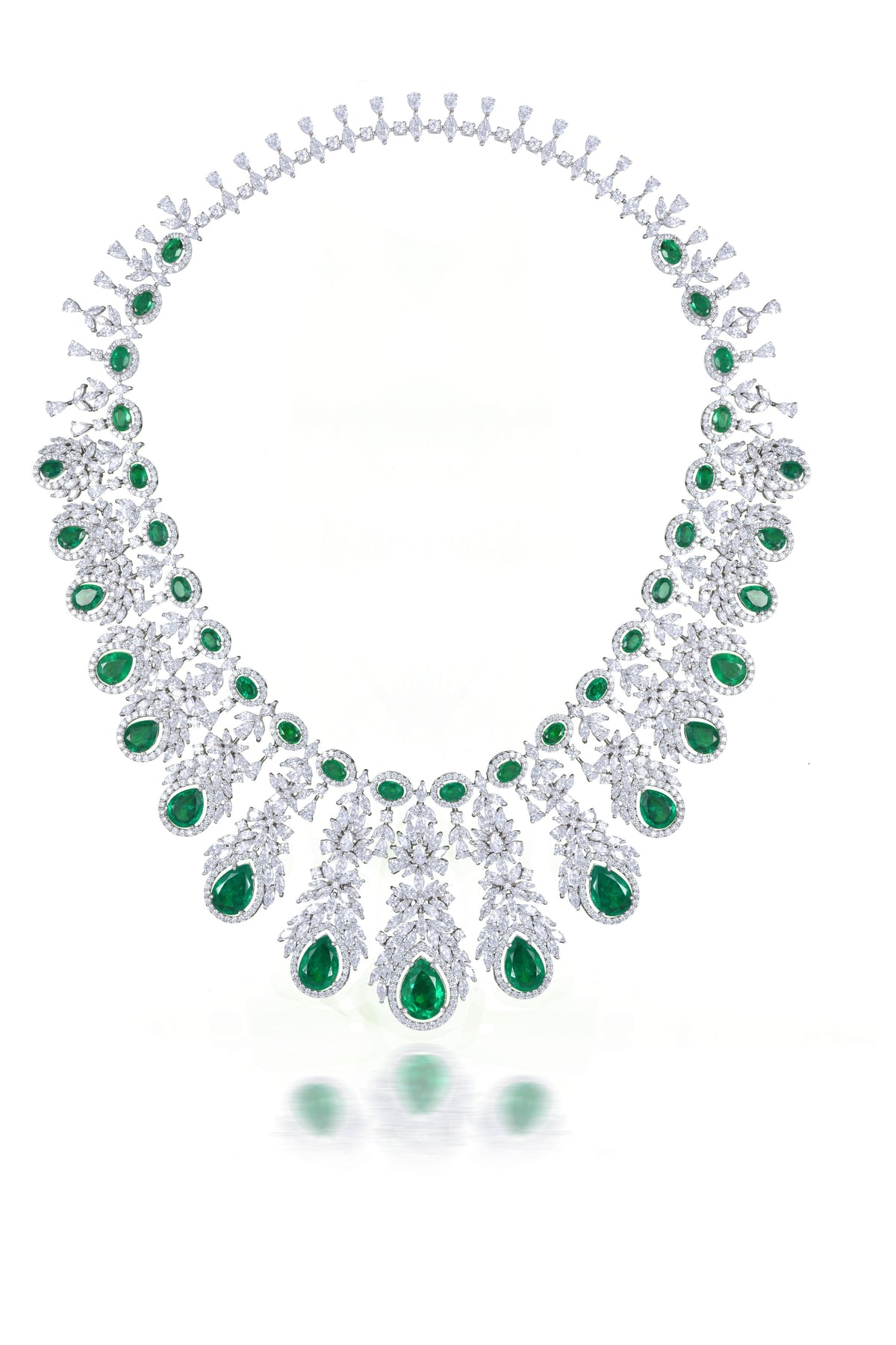 Cocktail White Necklace With Emeralds