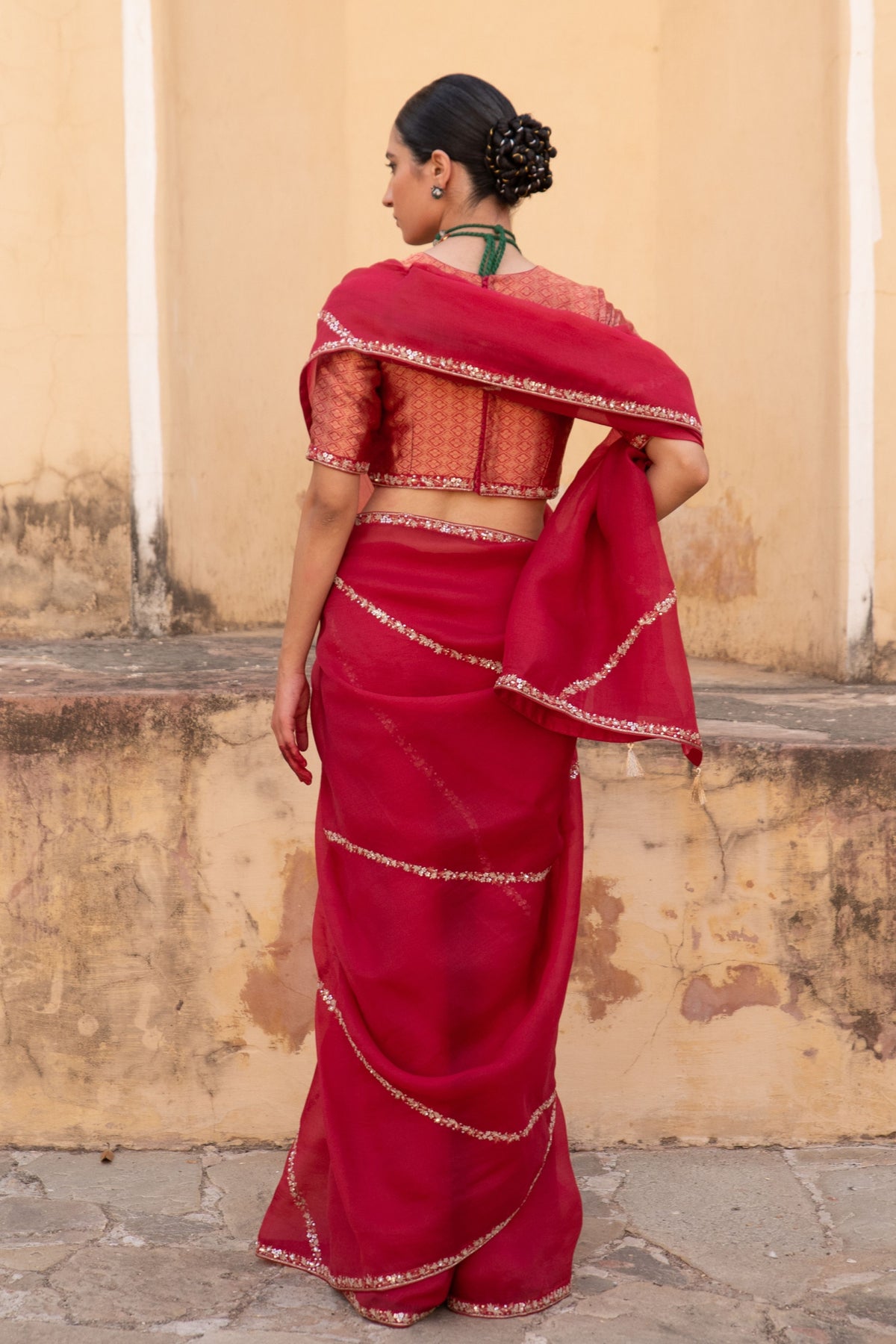 Pink Hand Embroidered Saree Set