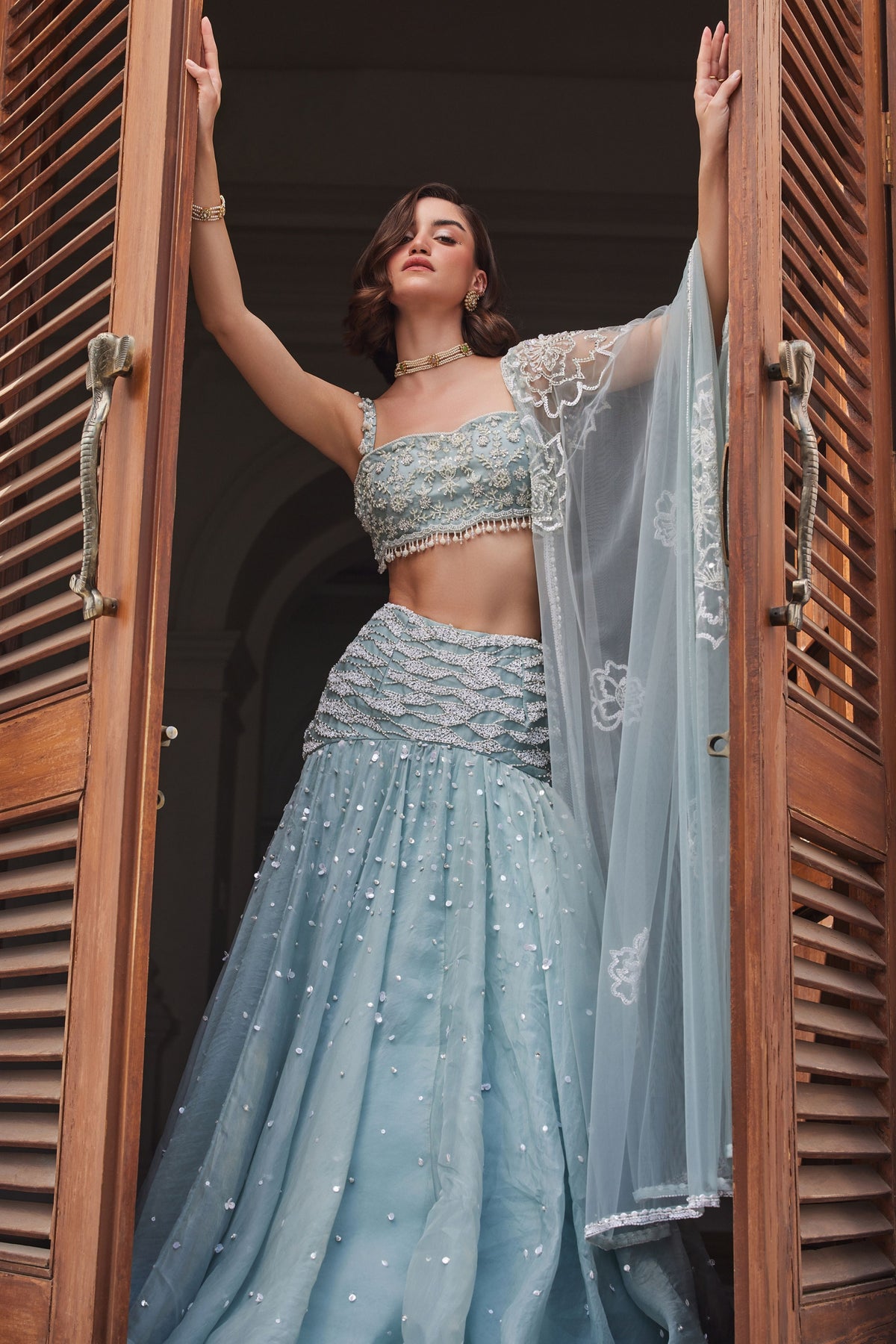 Powder Blue Organza Skirt and Bustier