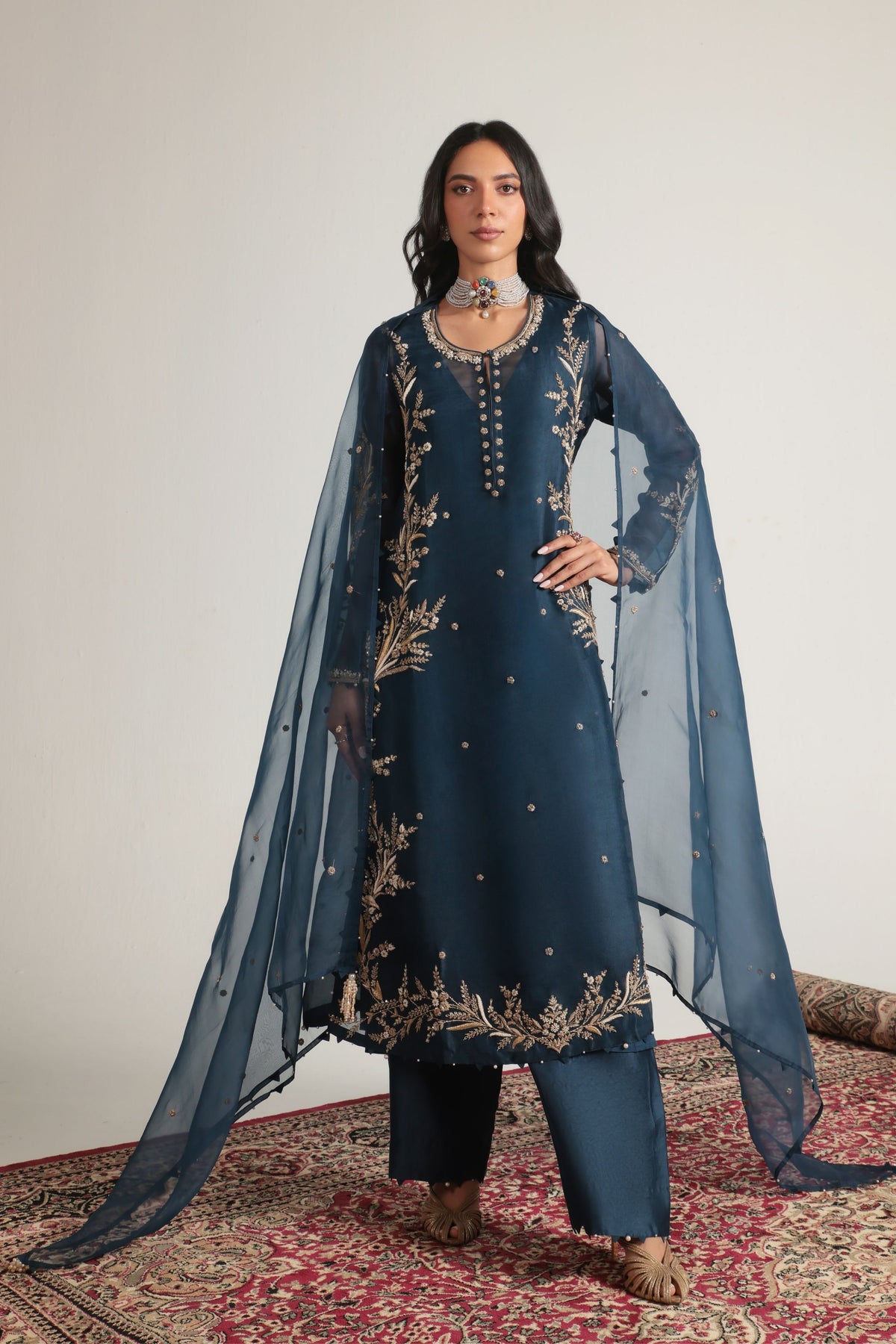Blue Light Phool Patti Kurta Set