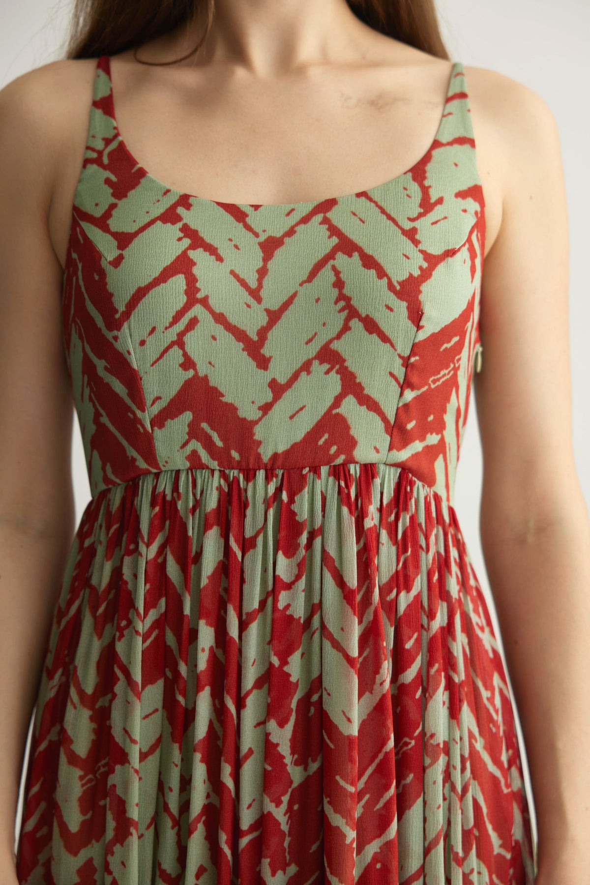 Red Chevron Sleeveless Long Dress