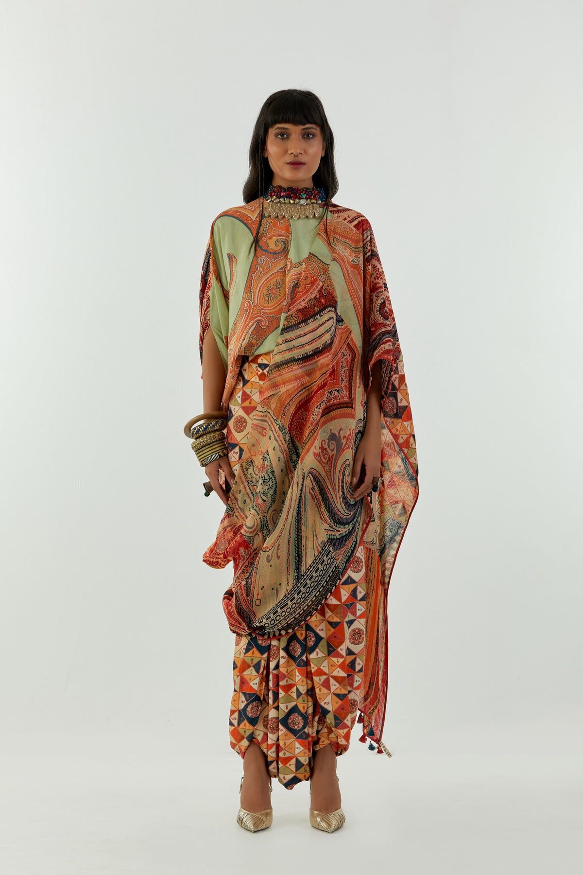 Ash Green Sadhvi Drape Saree