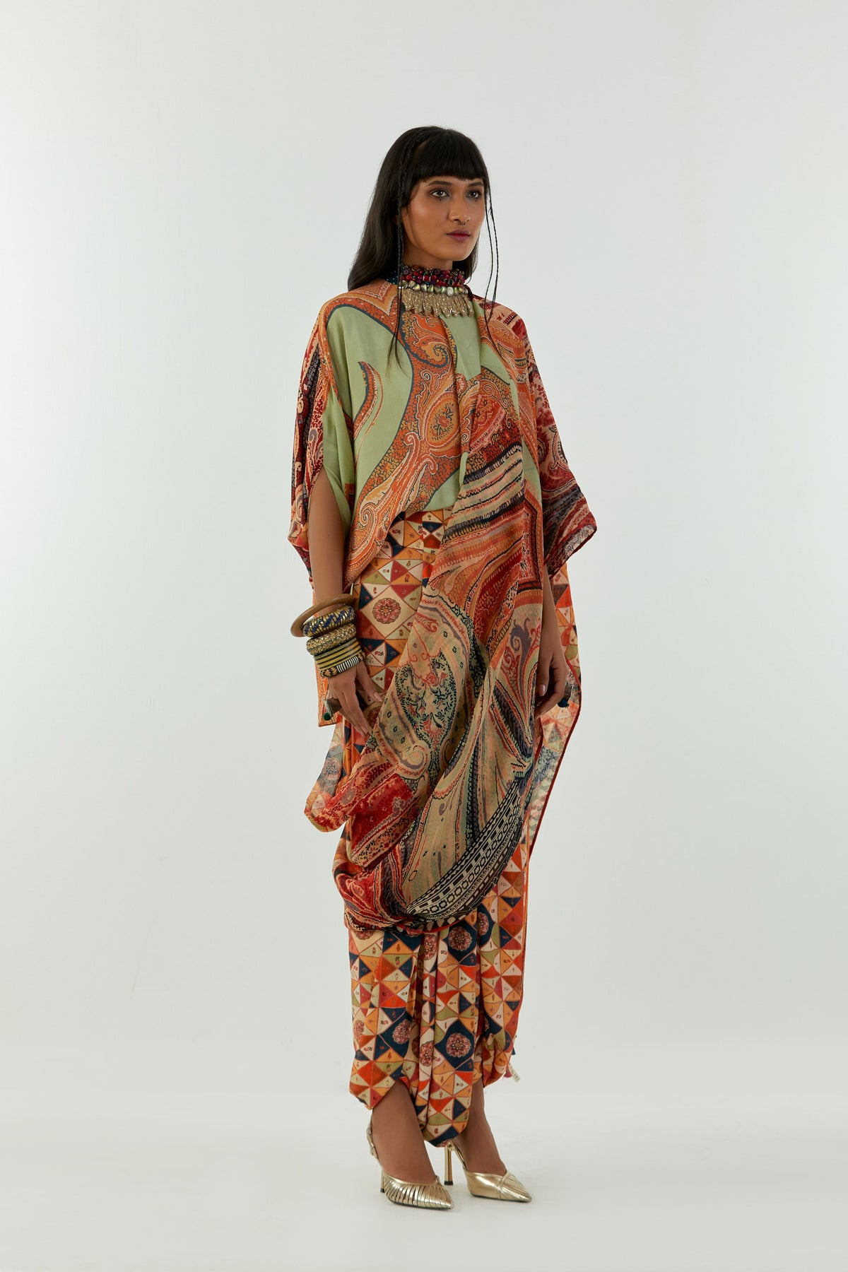 Ash Green Sadhvi Drape Saree