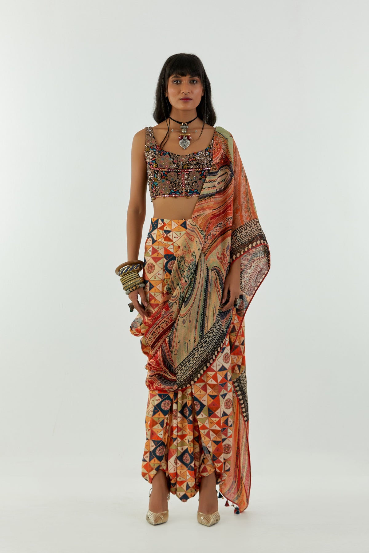 Ash Green Sadhvi Drape Saree