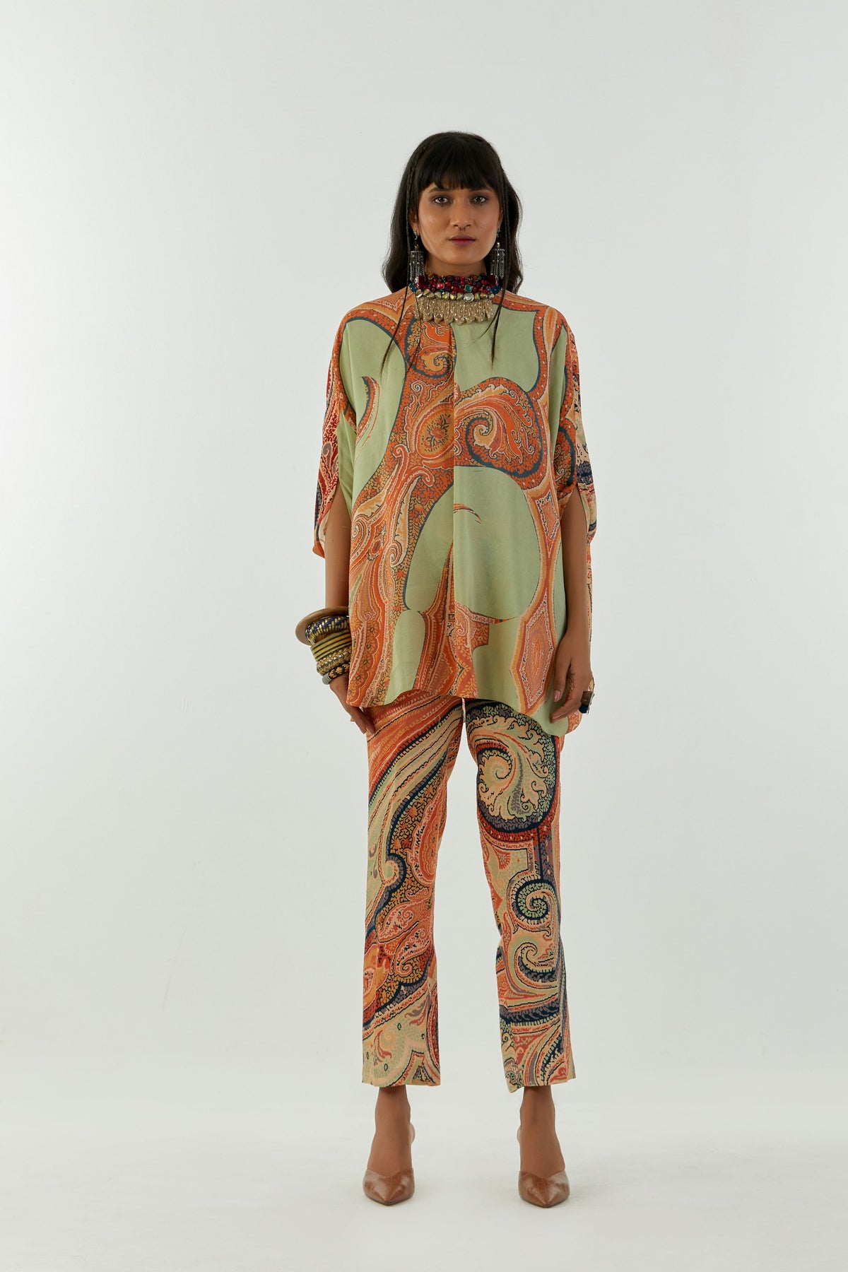 Ash Green Ritu Kaftan Top Set