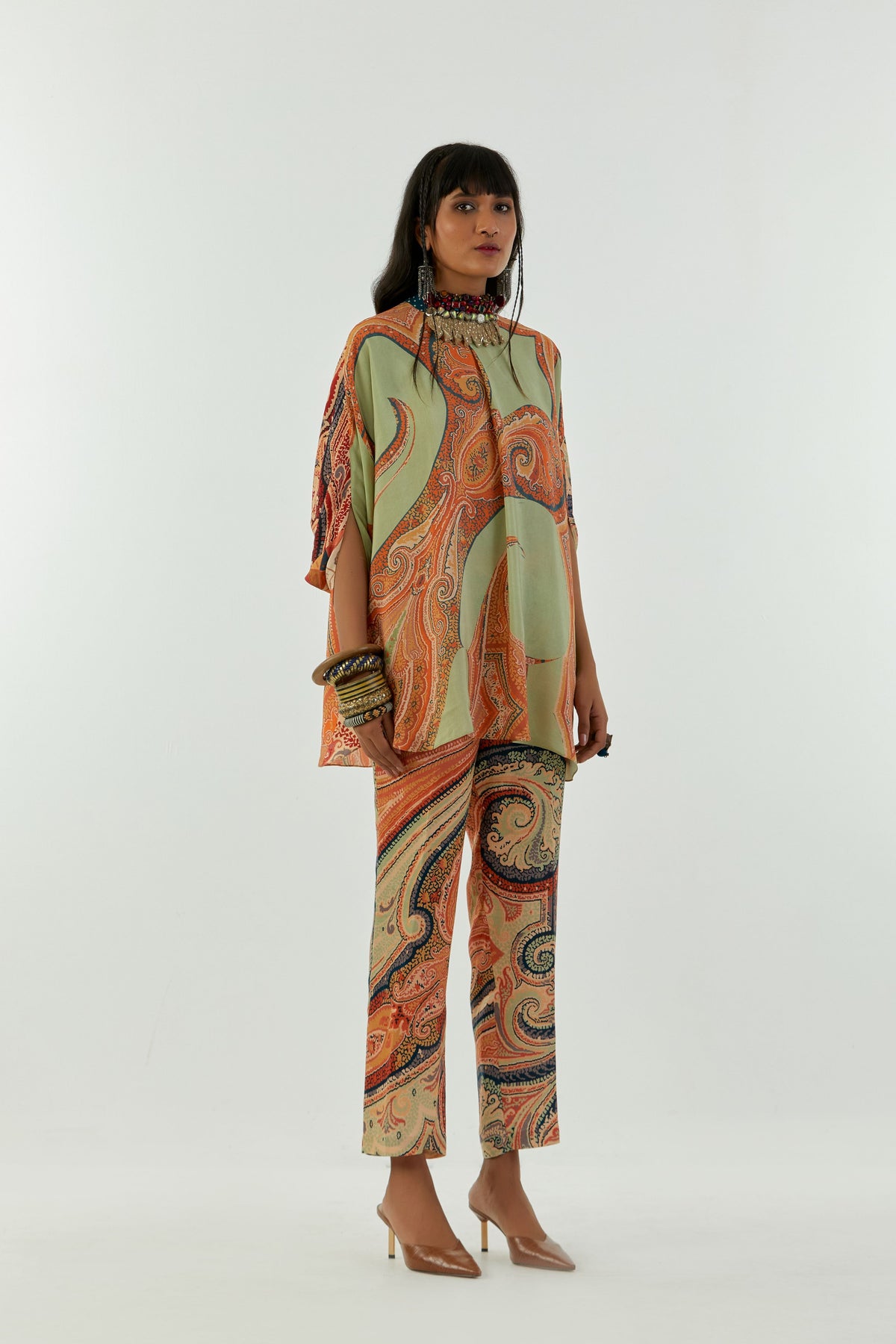 Ash Green Ritu Kaftan Top Set
