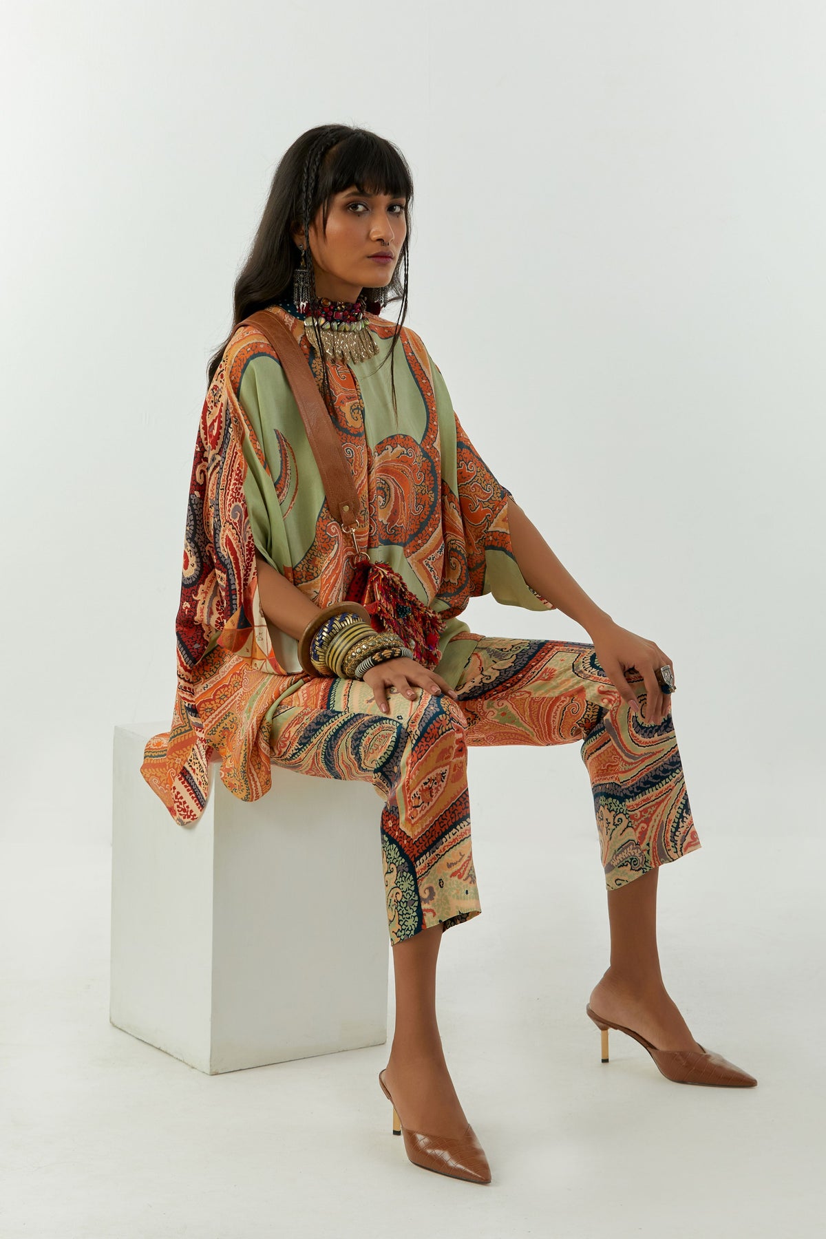 Ash Green Ritu Kaftan Top Set